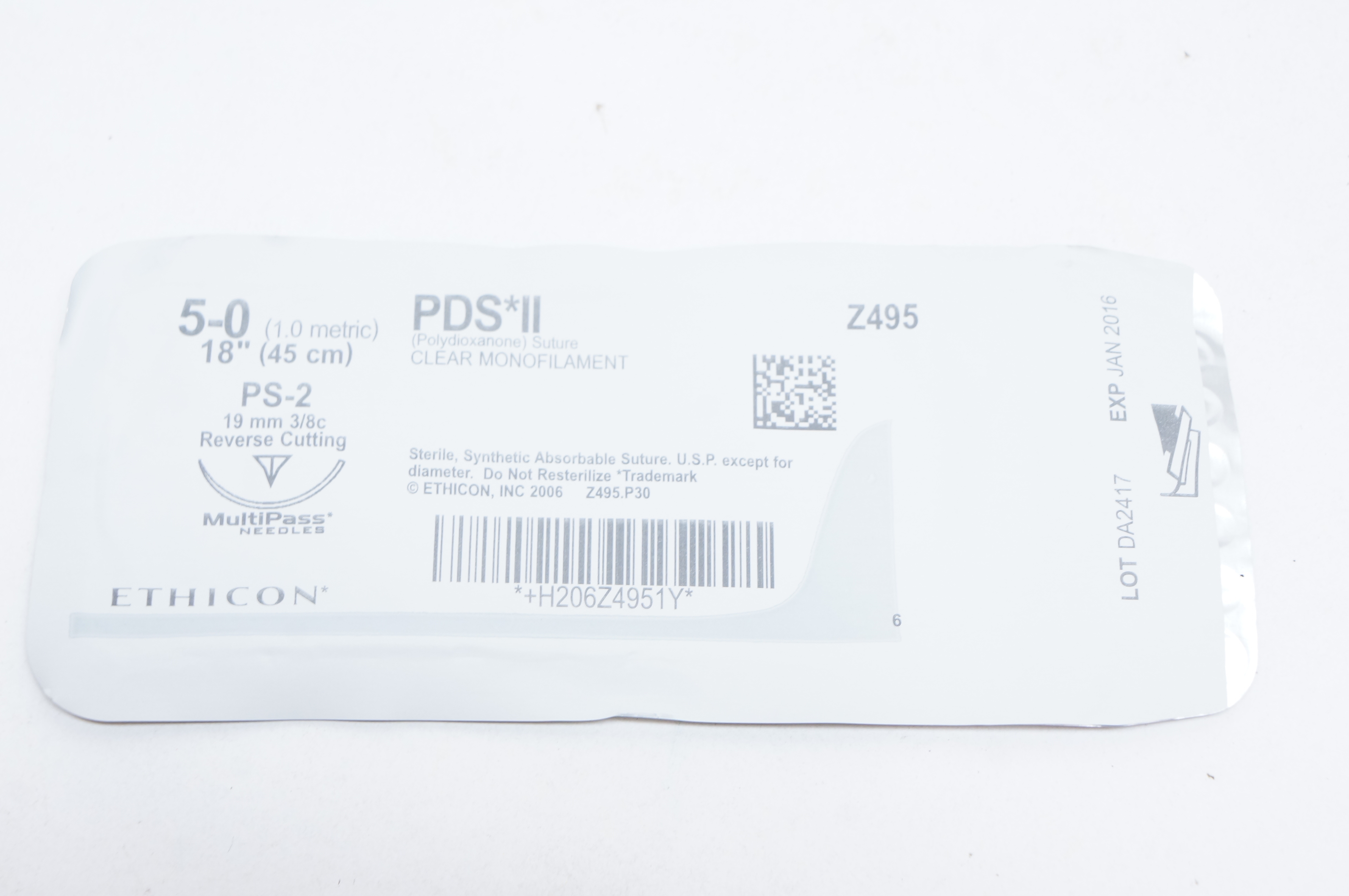 Ethicon Z495 5-0 PDS II, PS-2, 19mm 3/8c Reverse Cutting, 18inch (x)