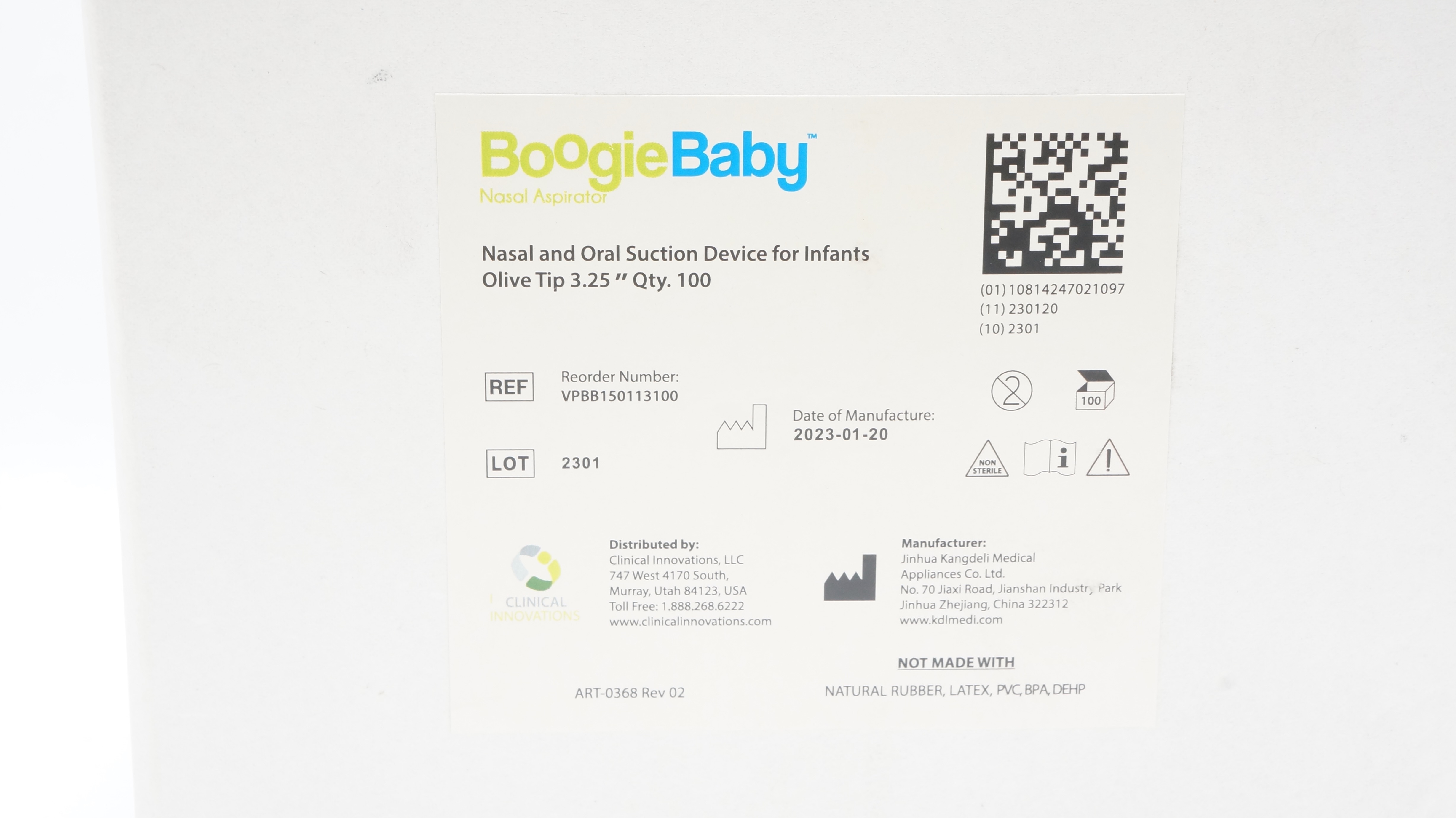 Jinhua Medical VPBB150113100 BoogieBaby Nasal Aspirator 3.25inchTip - Box of 100
