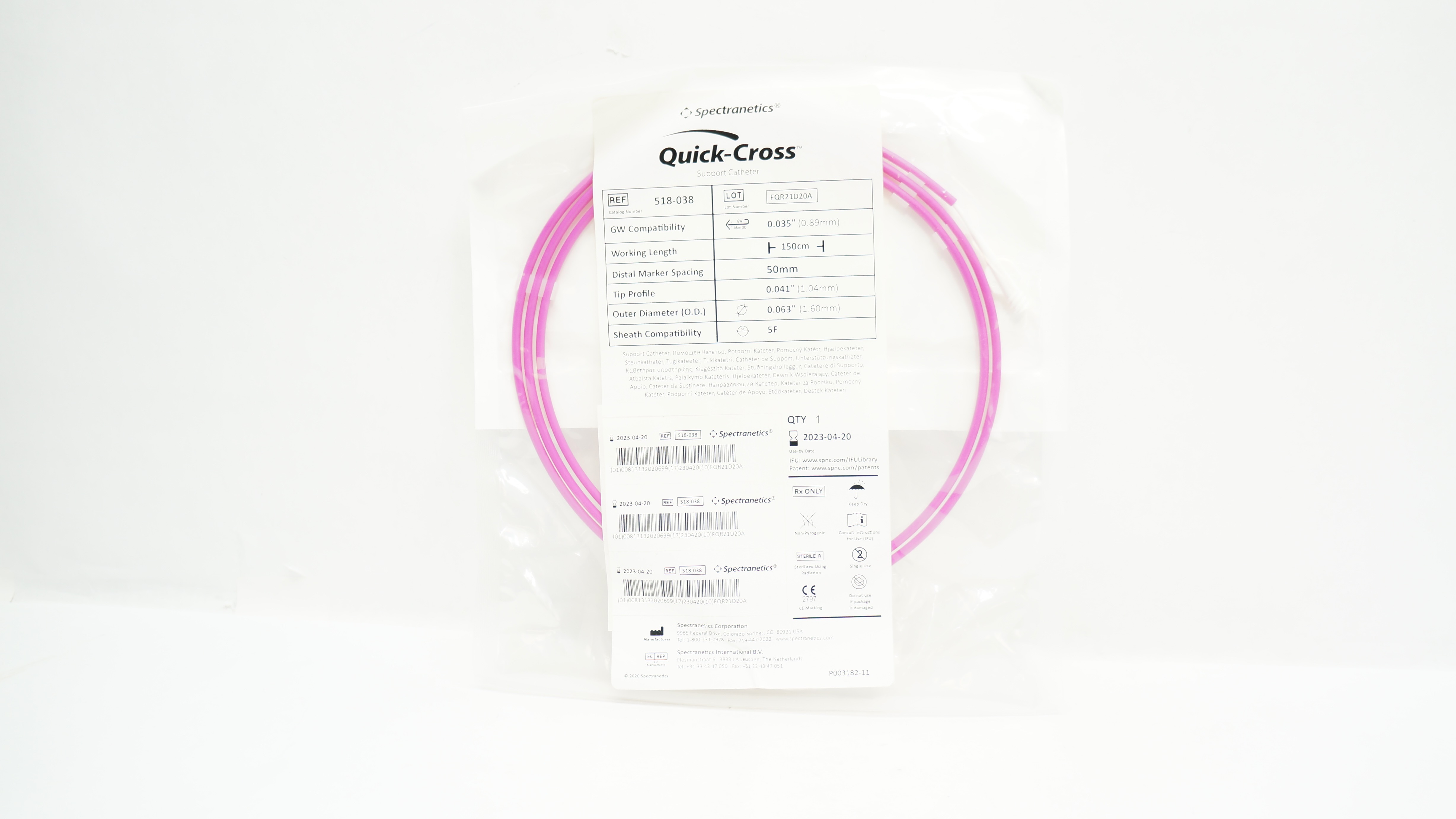 Spectranetics 518-038 Quick-Cross Support Cath. 150cm x 0.035inch x 5F (x)