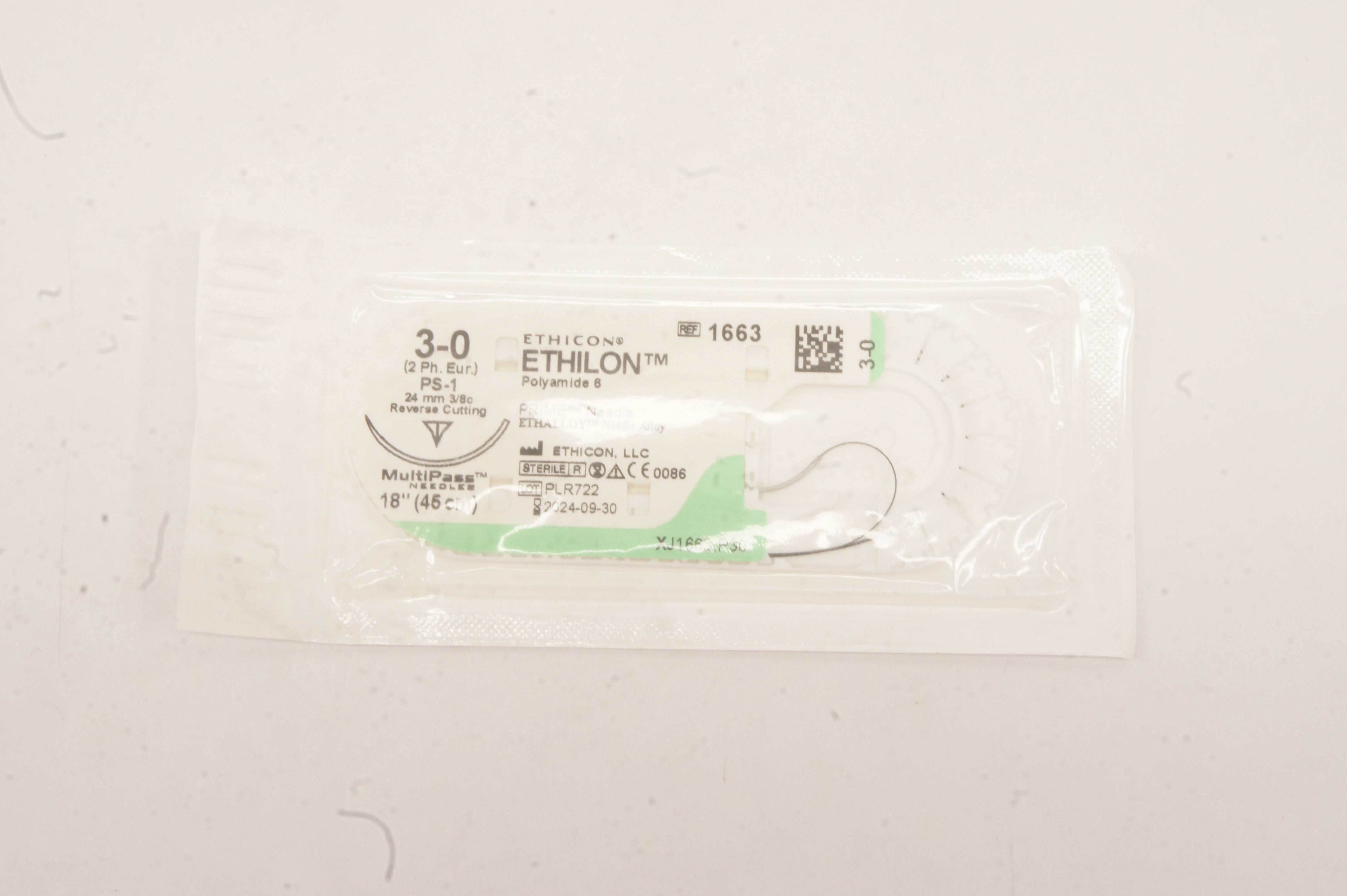 Ethicon 1663 3-0 ETHILON, PS-1, 24mm 3/8c Reverse Cutting, 18inch