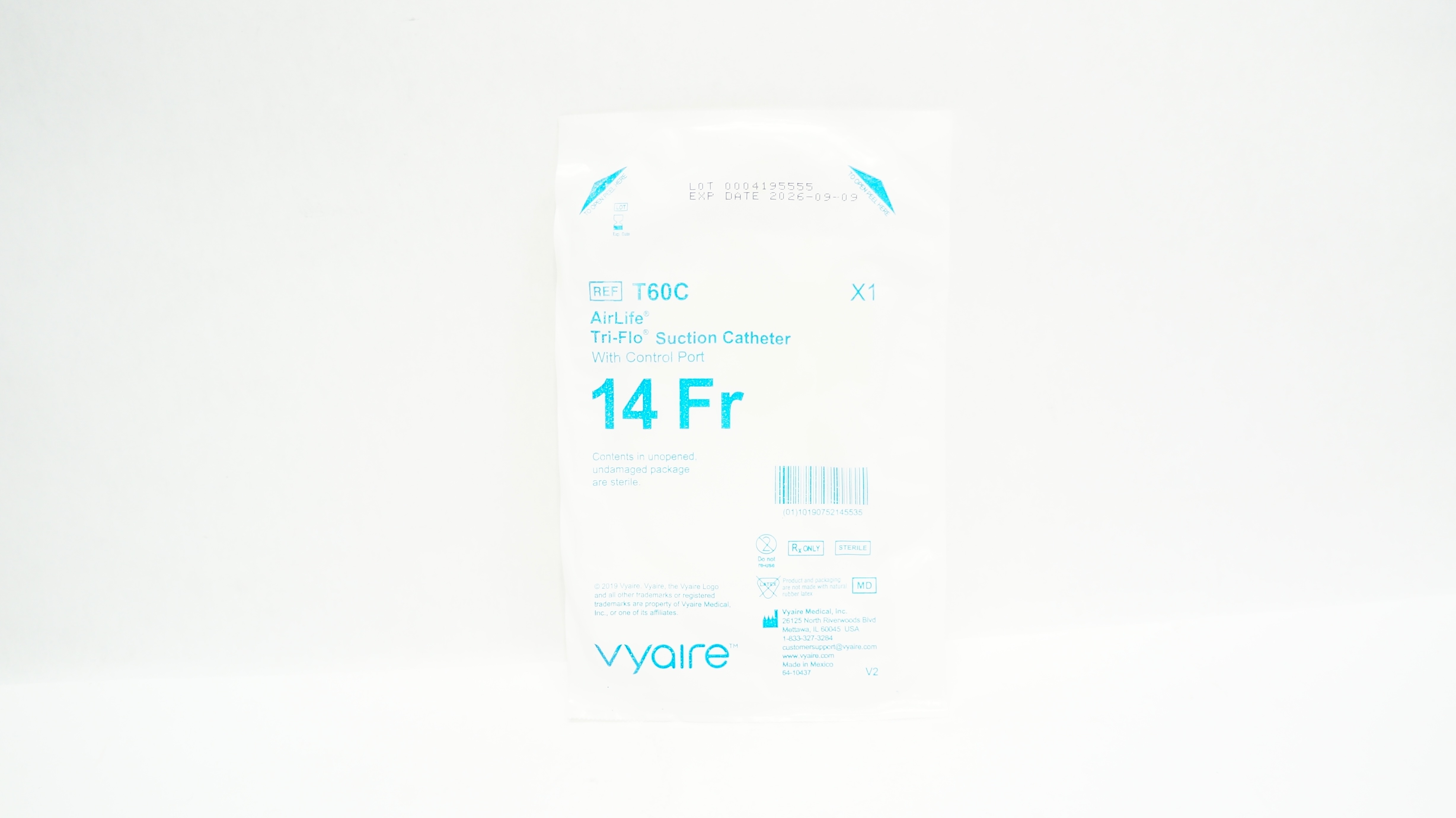 Vyaire T60C AirLife Tri-Flo Suction Cath. with Control Port, 14Fr
