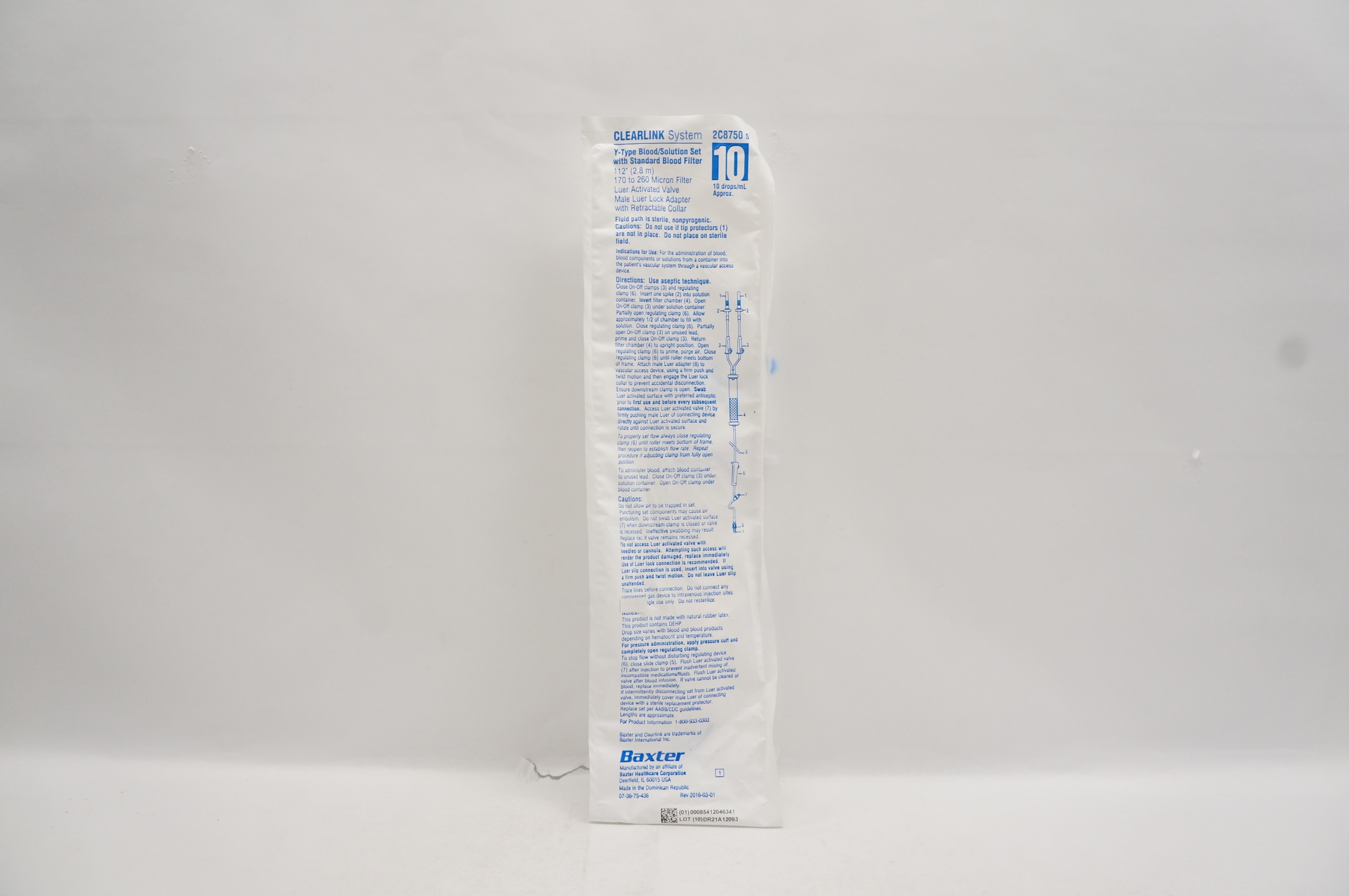 Baxter 2C8750s Clearlink System Y-Type Blood/Solution Set 112inch 10 Drops