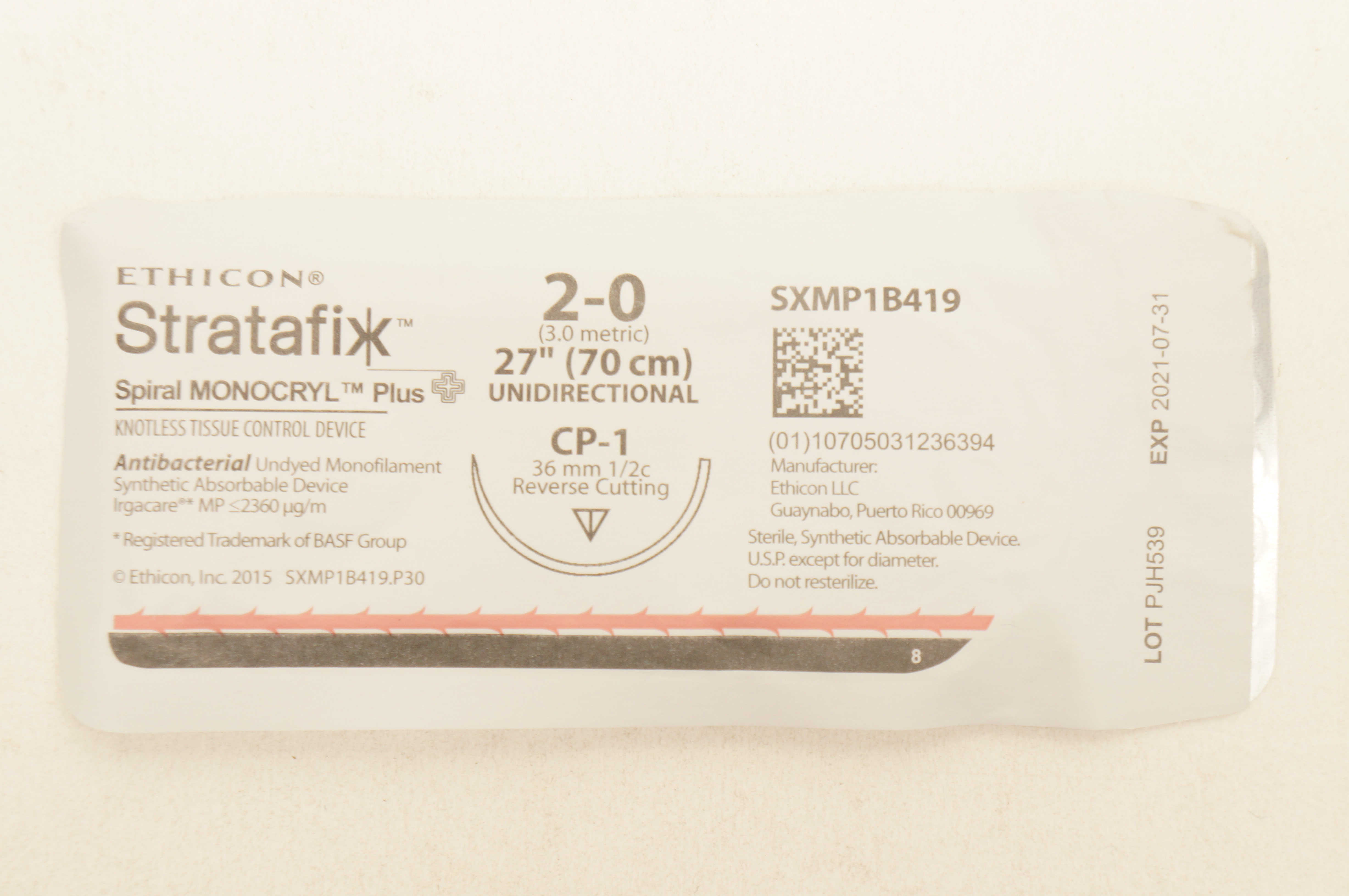 Ethicon SXMP1B419 2-0 MONOCRYL Plus CT-1 36mm 1/2c 27inch (x)