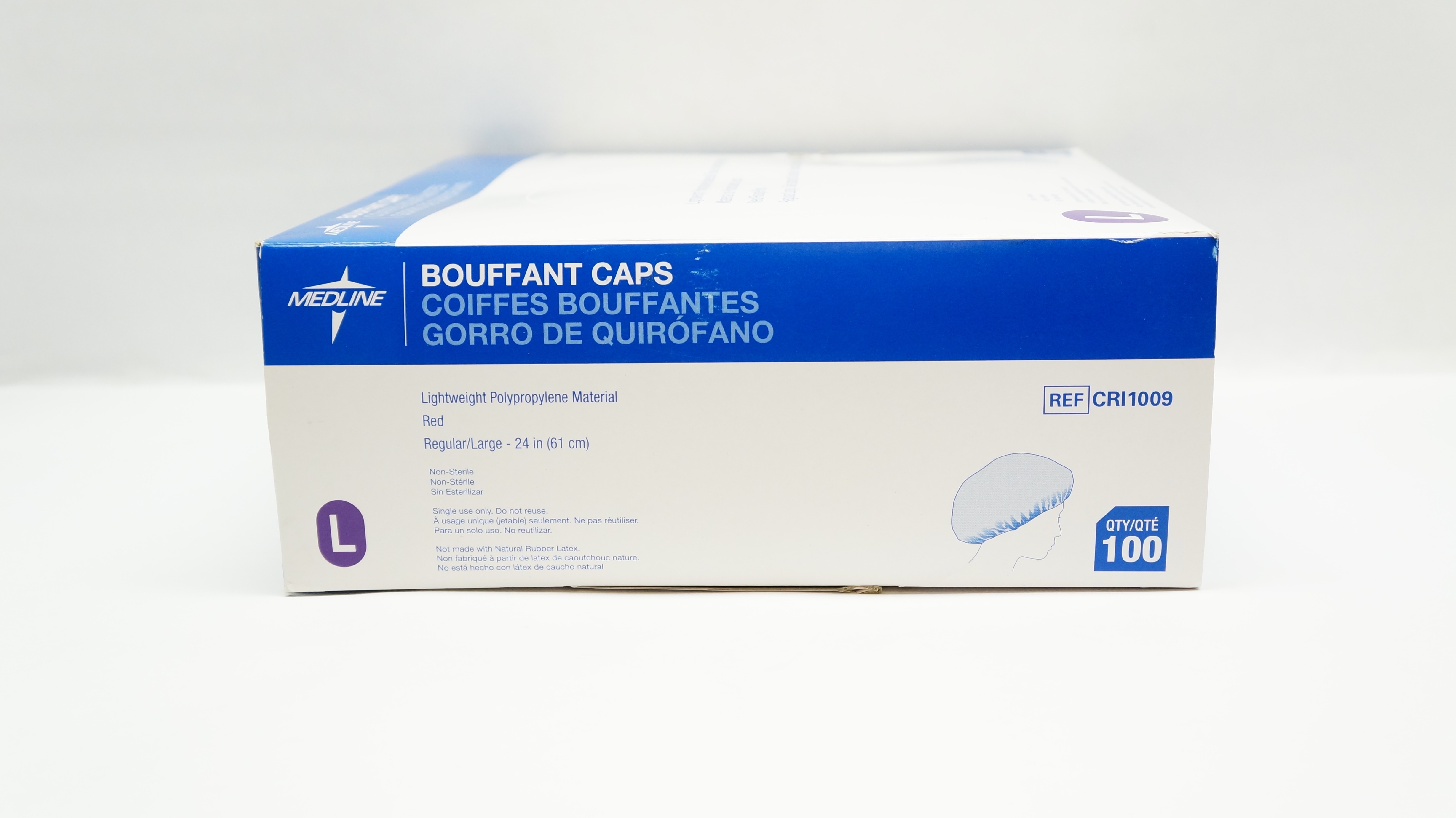 Medline CRI1009 Bouffant Caps Regular/Large 24inch - Box of 100