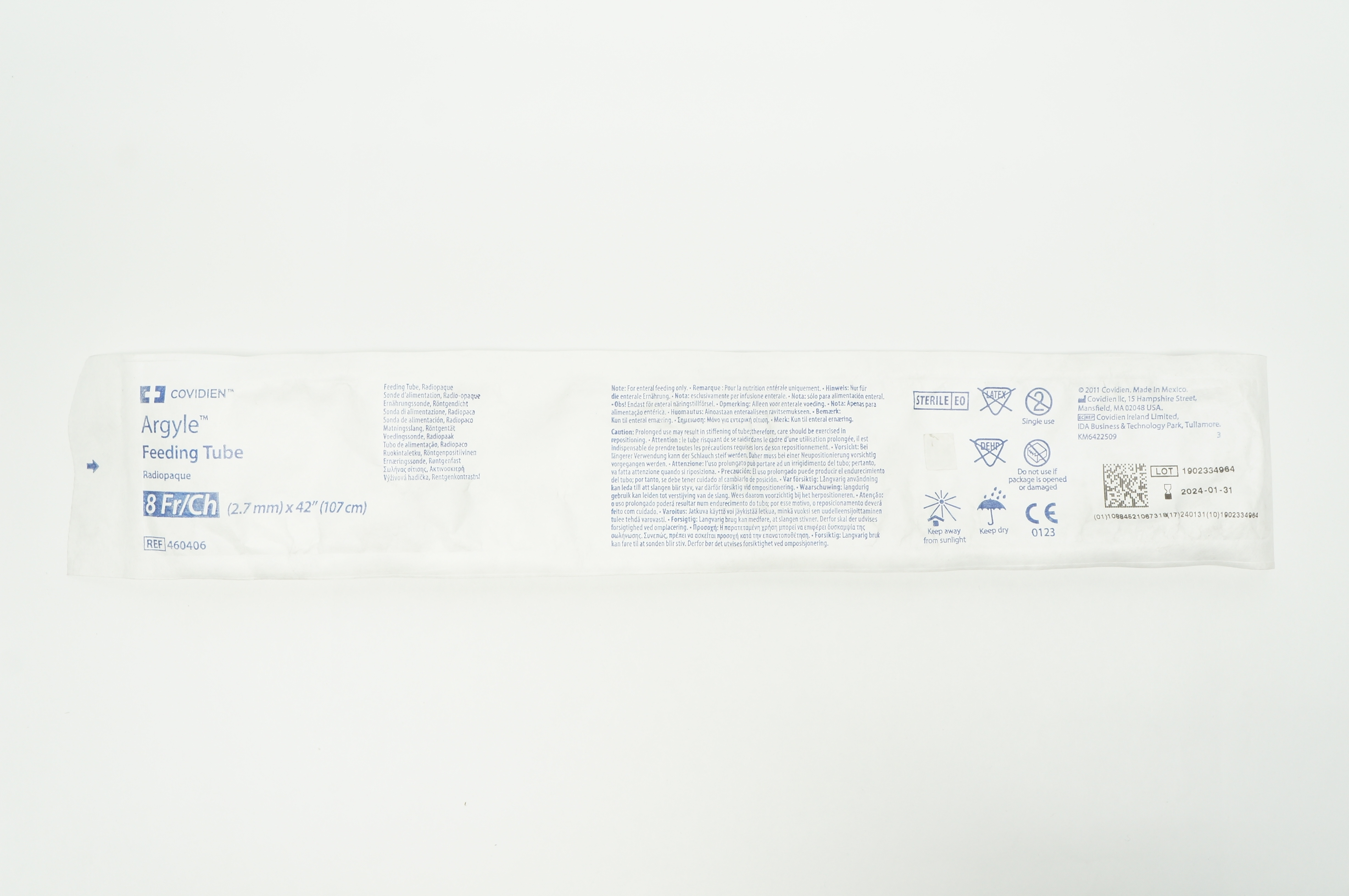 Covidien 460406 Argyle Feeding Tube Radiopaque 8Fr. x 42 inch
