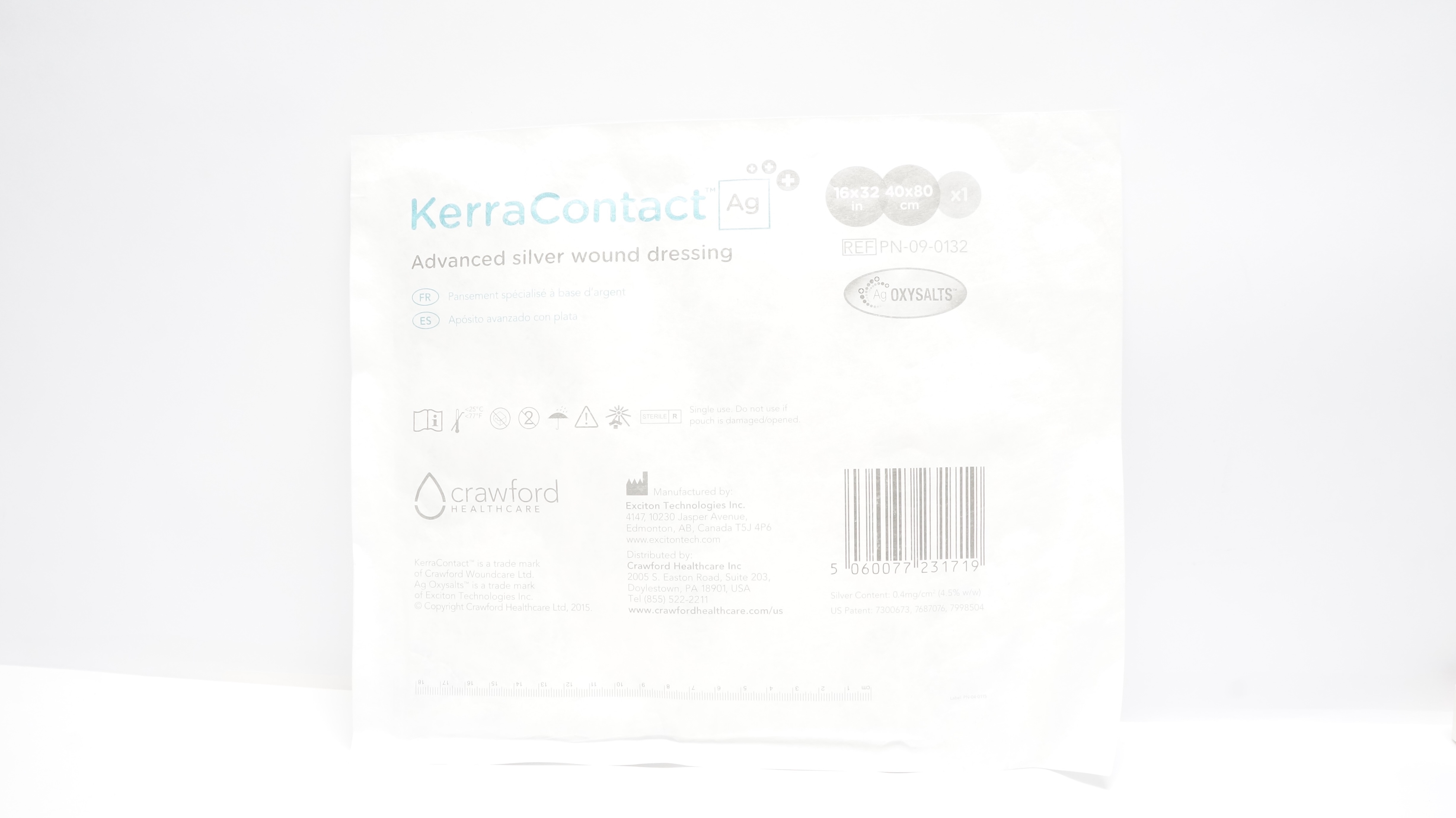 Exciton PN-09-0132 Kerra Contact Advanced Silver Wound Dressing 16 x 32inch