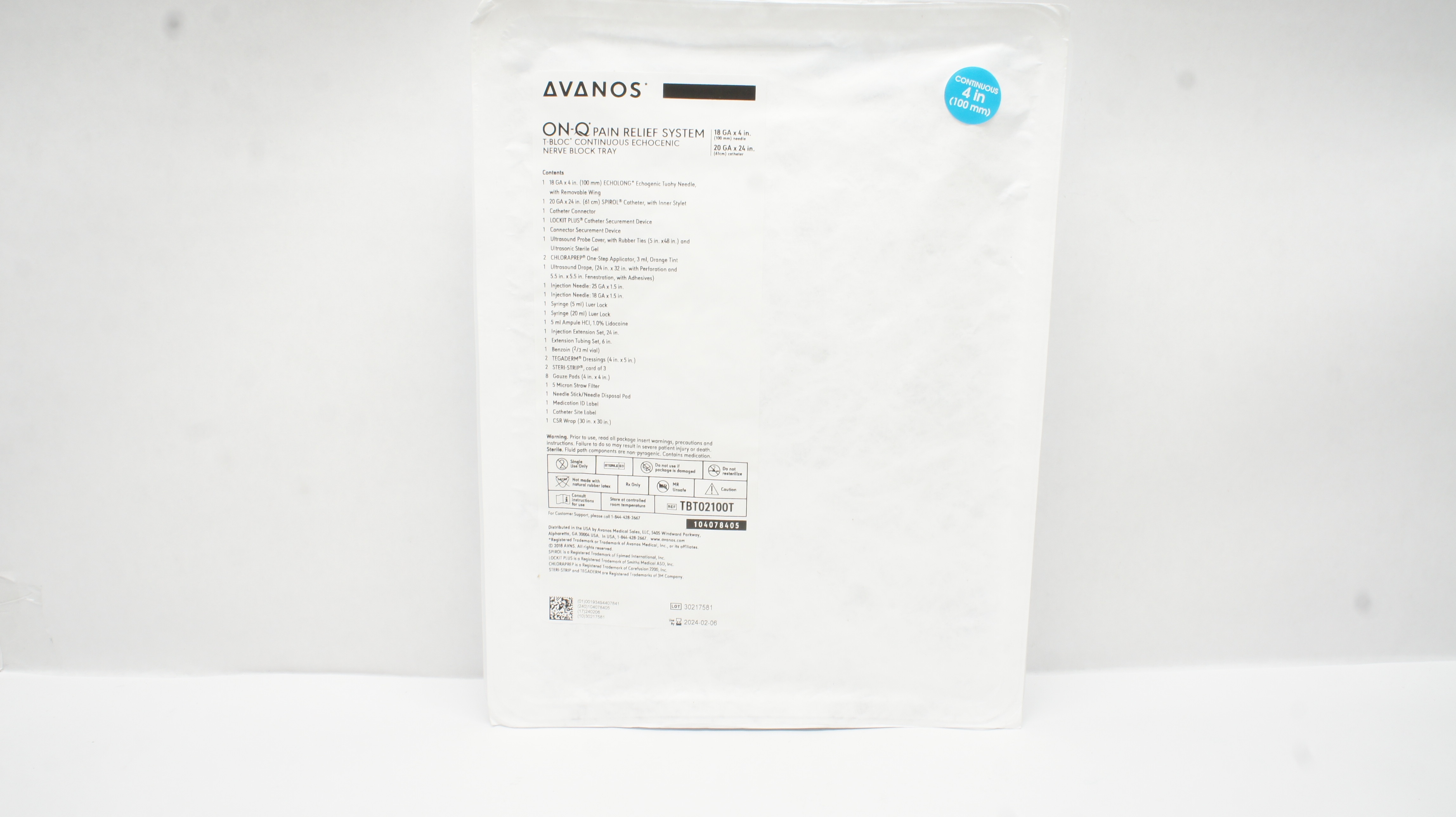 Avanos TBT02100T ON-Q Pain Relief System 18Ga x 4 inch/ 20Ga x 24 inch (x)