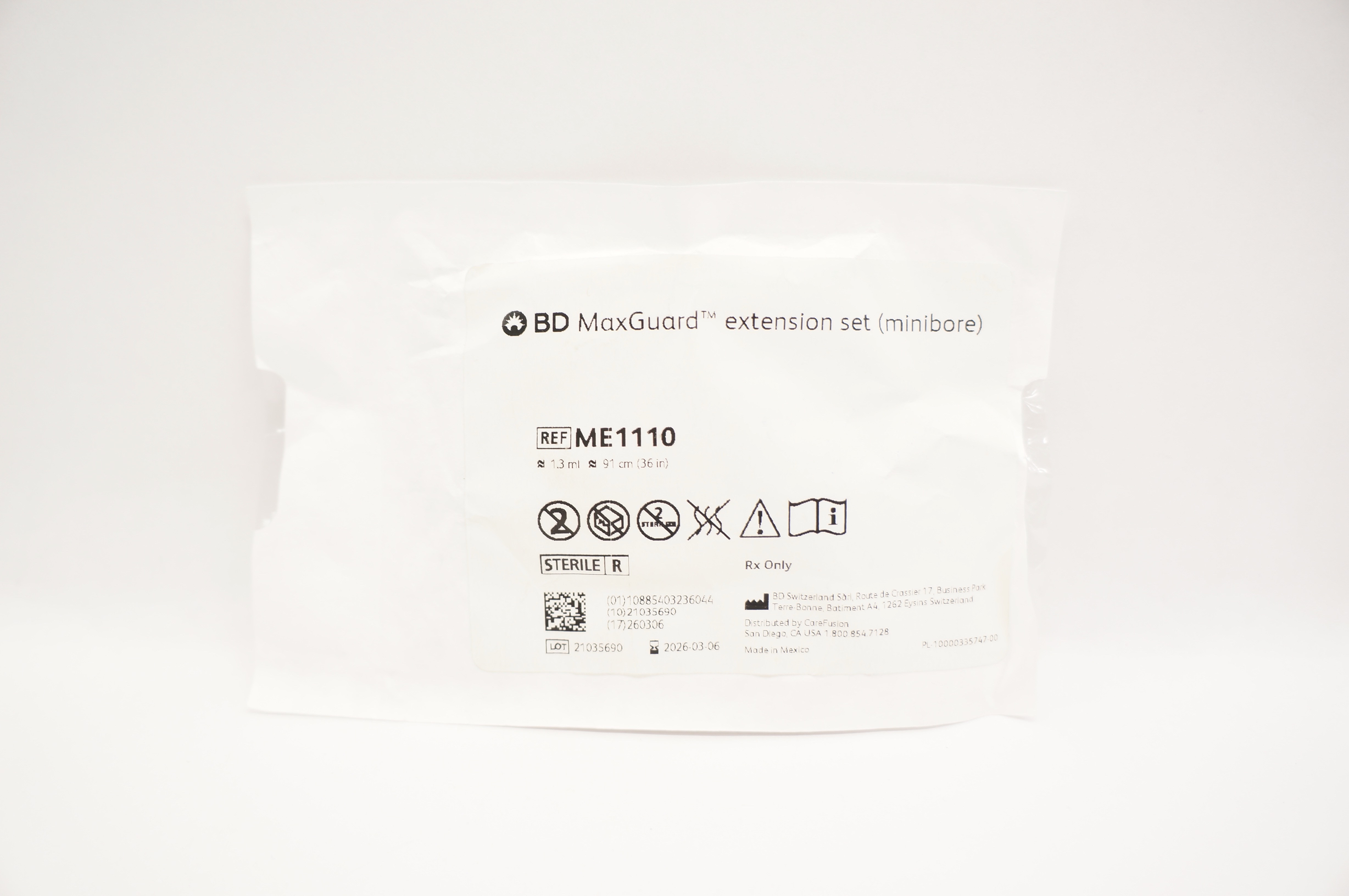 BD ME1110 MaxGuard Extension Set (Minibore) 1.3mL x 36inch (Approx.)