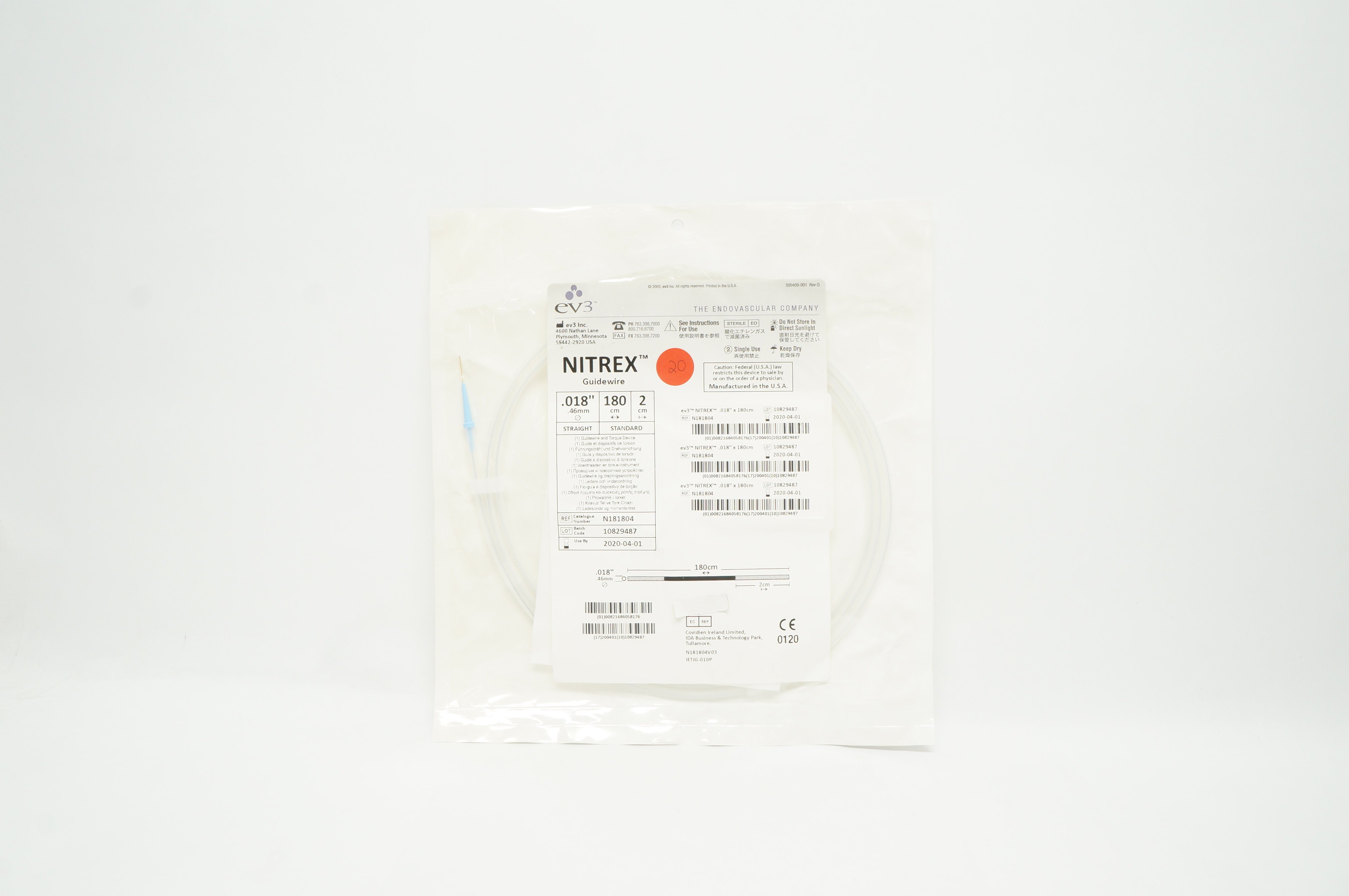 Ev3 N181804 Nitrex Guidewire 0.018inch x 180cm, Straight (x)