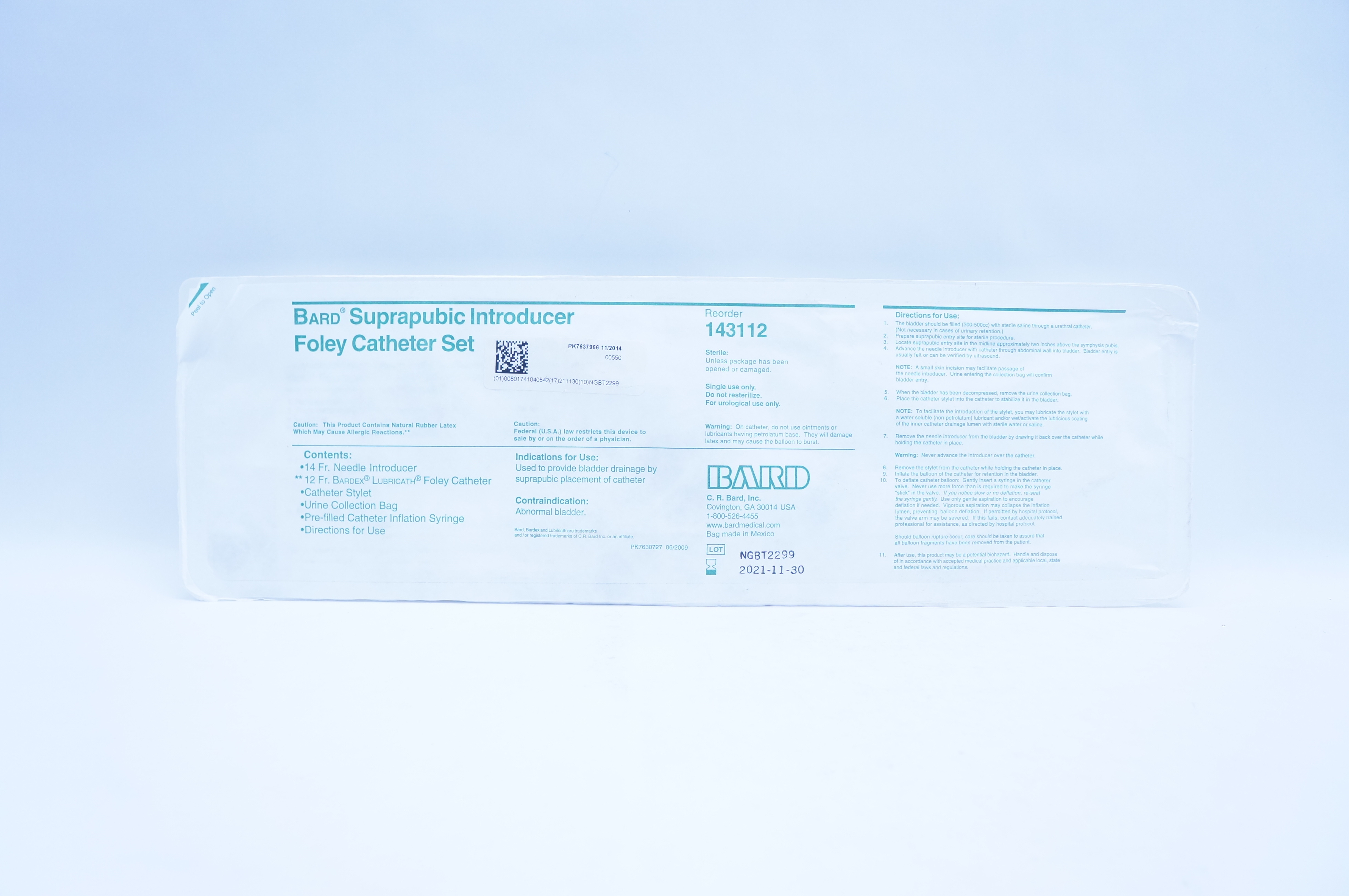 Bard 143112 Suprapubic Introducer Foley Cath. Set