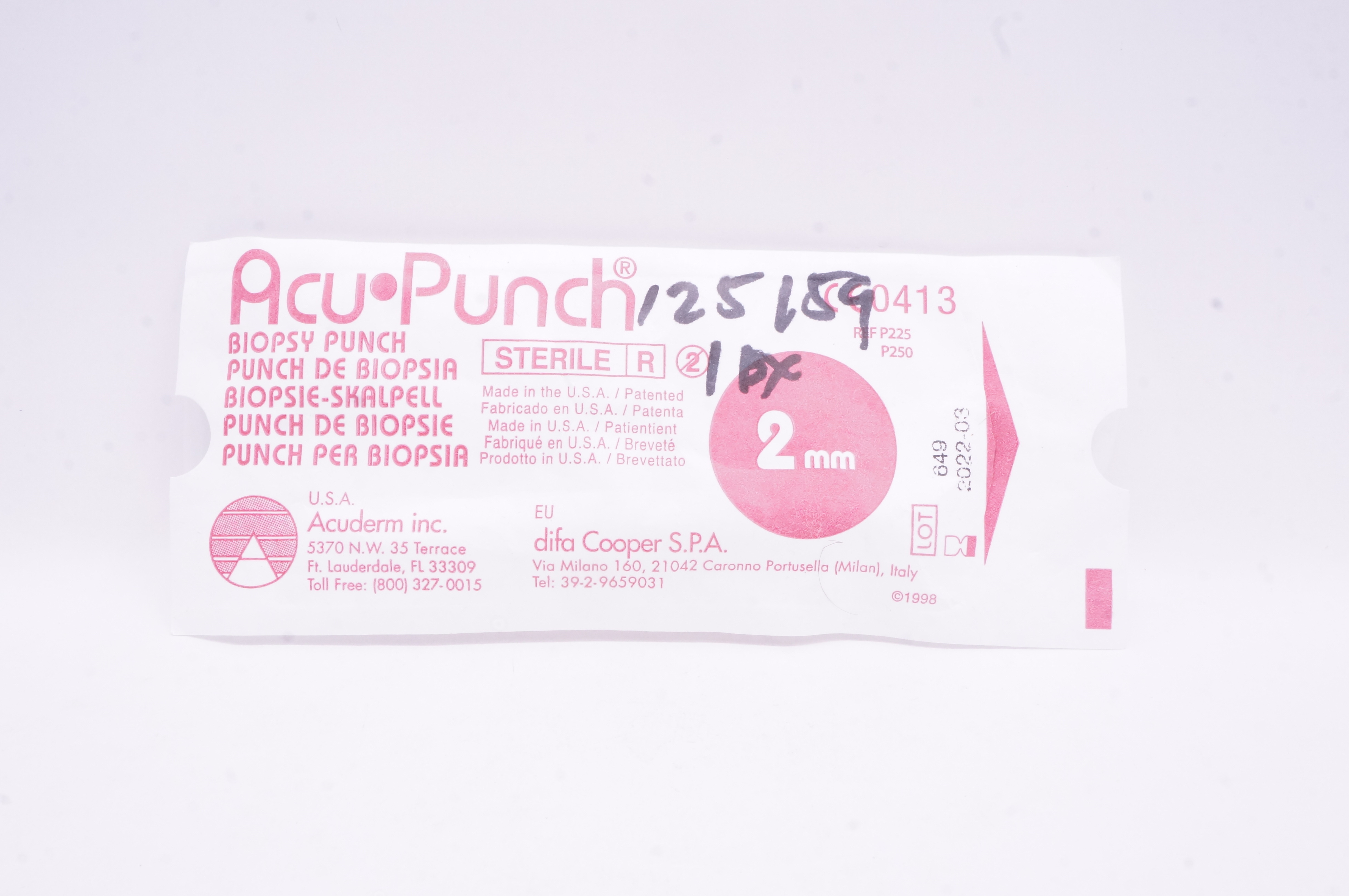 Acuderm P225 Acu Punch Biopsy 2mm