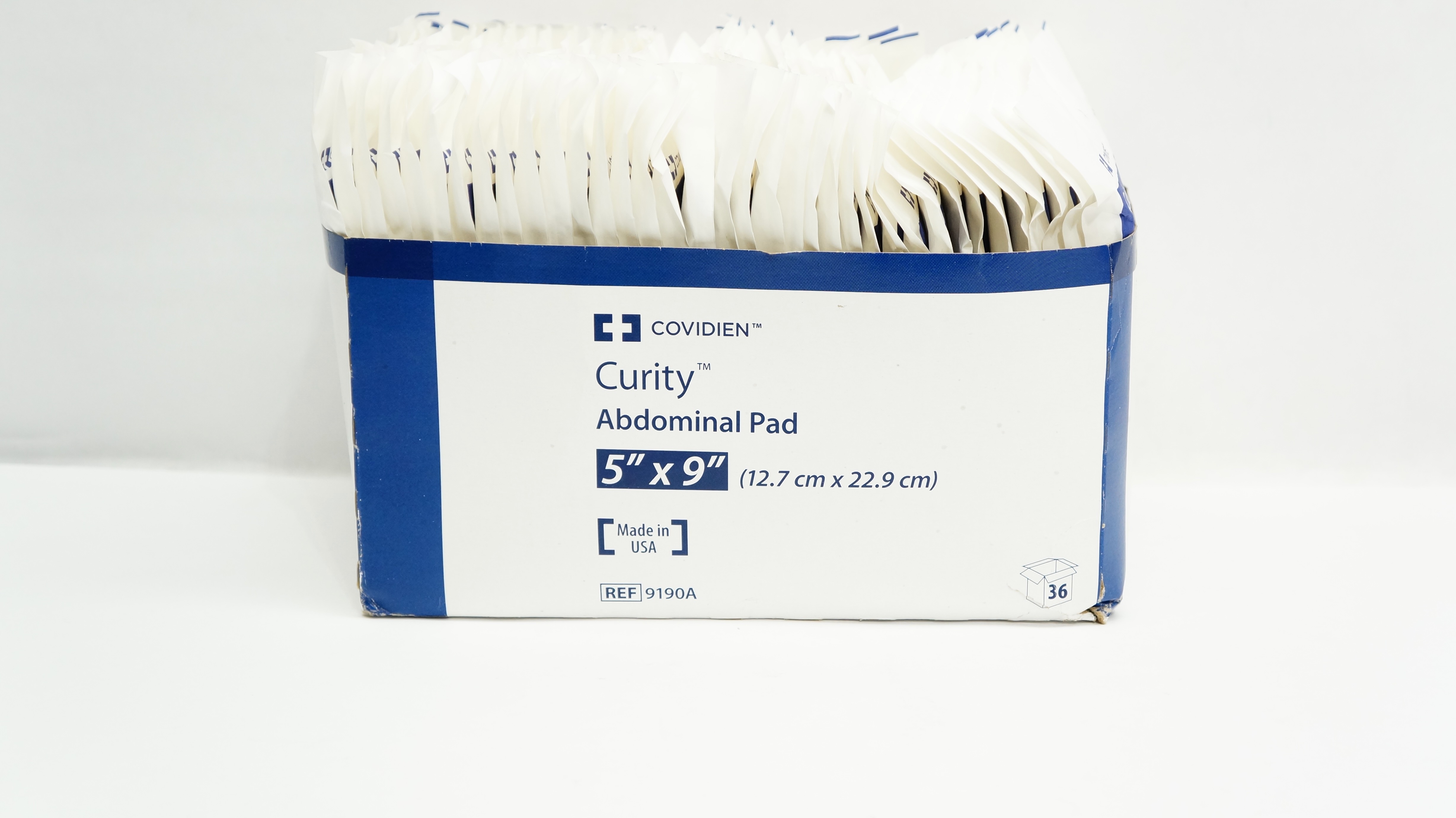 Covidien 9190A Curity Abdominal Pad 5inch x 9inch - Box of 36