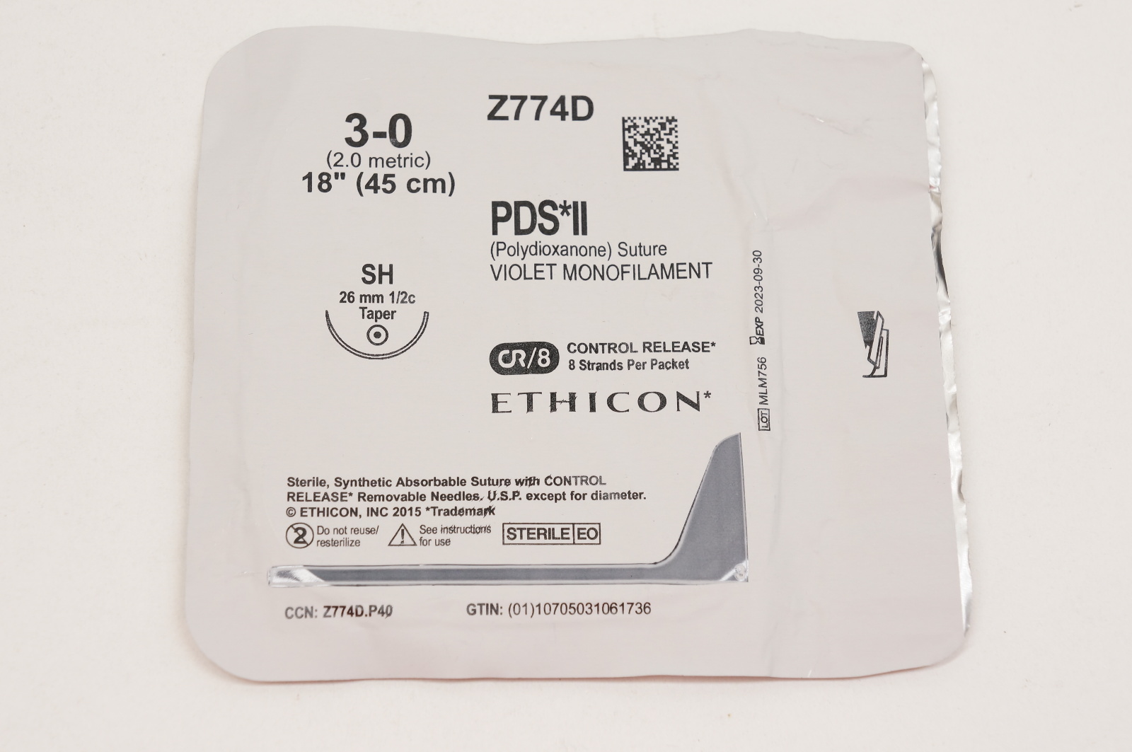 Ethicon Z774D 3-0 PDS II, SH, 26mm 1/2c Taper, 18inch