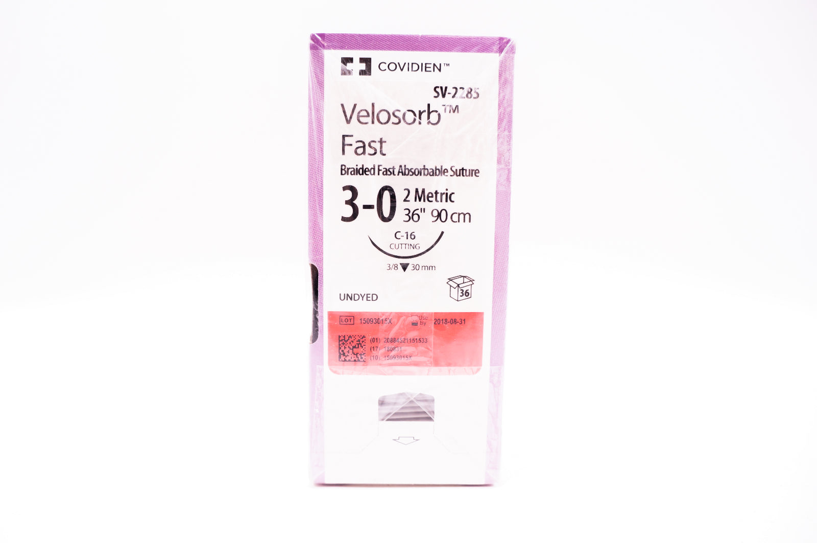 Covidien SV-2285 3-0 Velosorb Fast, C-16 Cutting, 3/8 30mm, 36inch (x) - Box of 36
