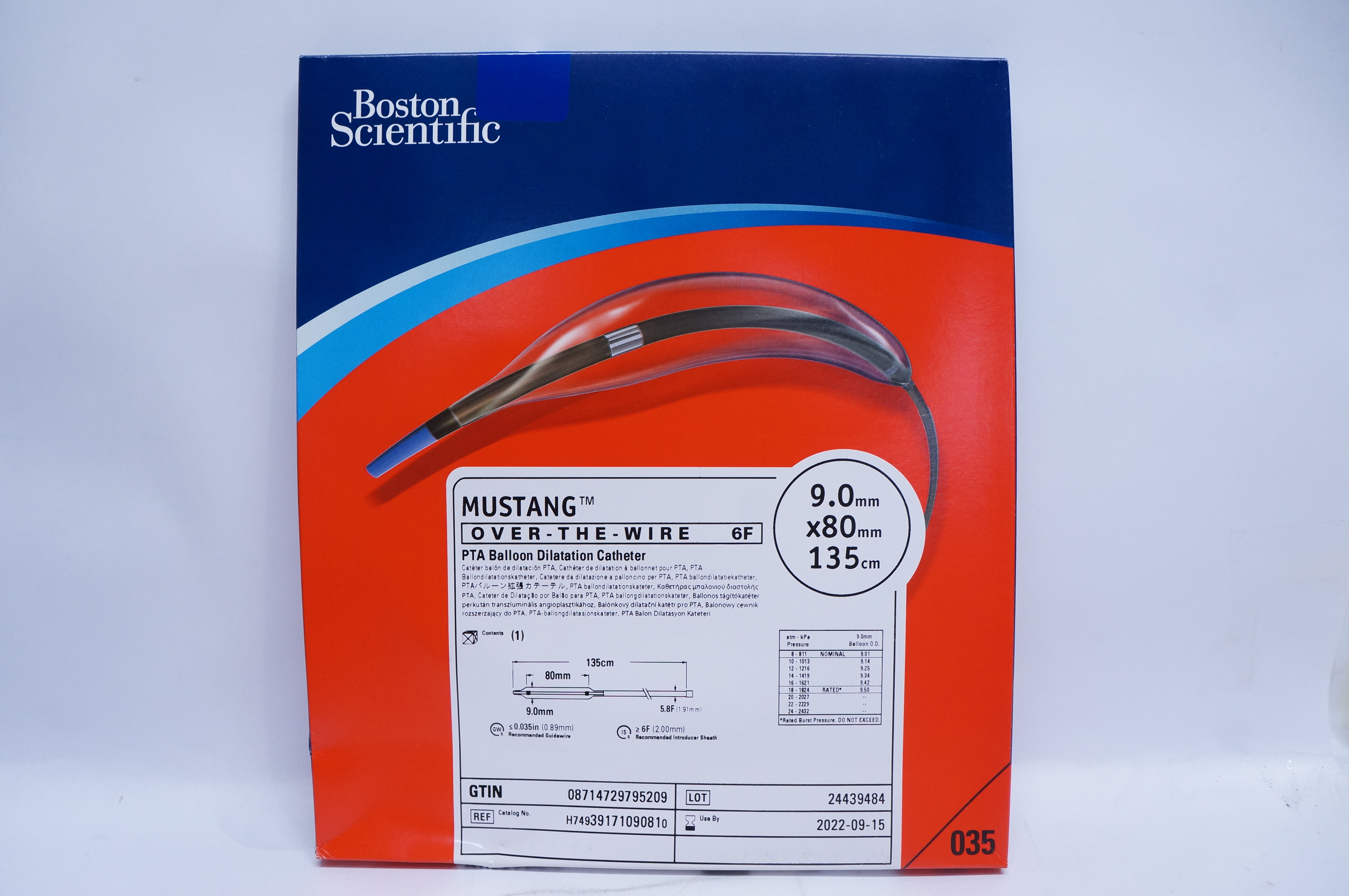 Boston Scientific 3917109081 MUSTANG PTA Balloon Dilatation Cath. 6F, 9mm x 80mm