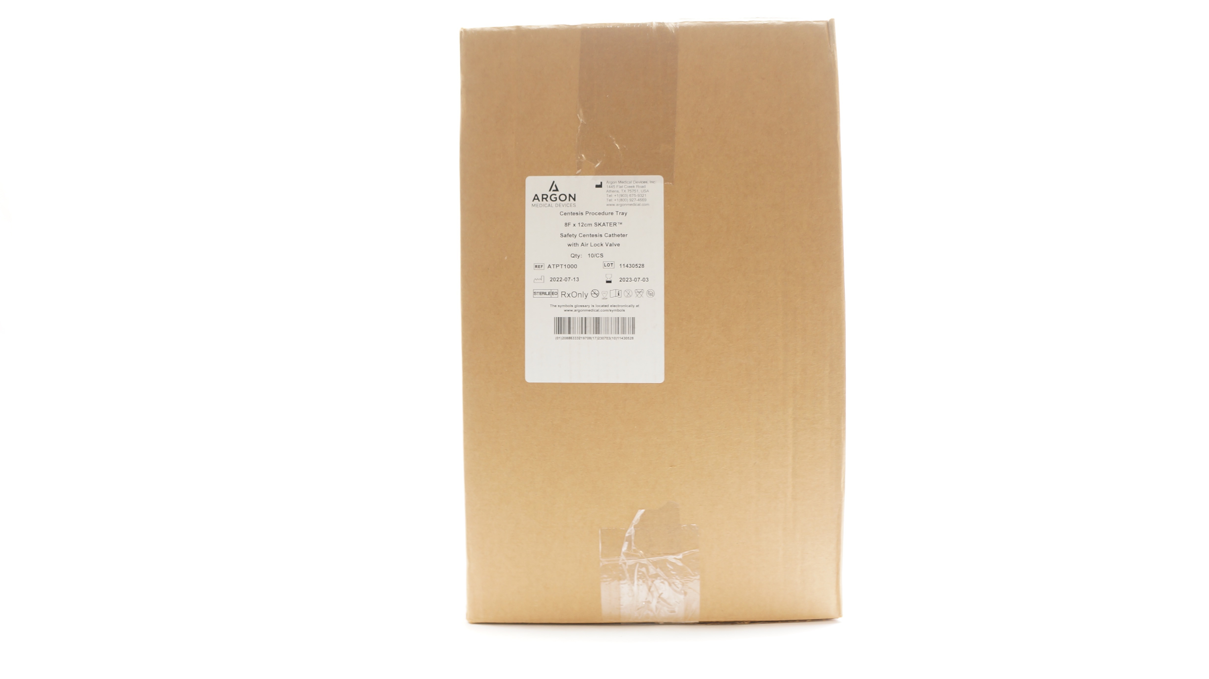 Argon ATPT1000 Centesis Procedure Tray 8Fx12cm,Safety Centesis Cath.-Caseof10(x)