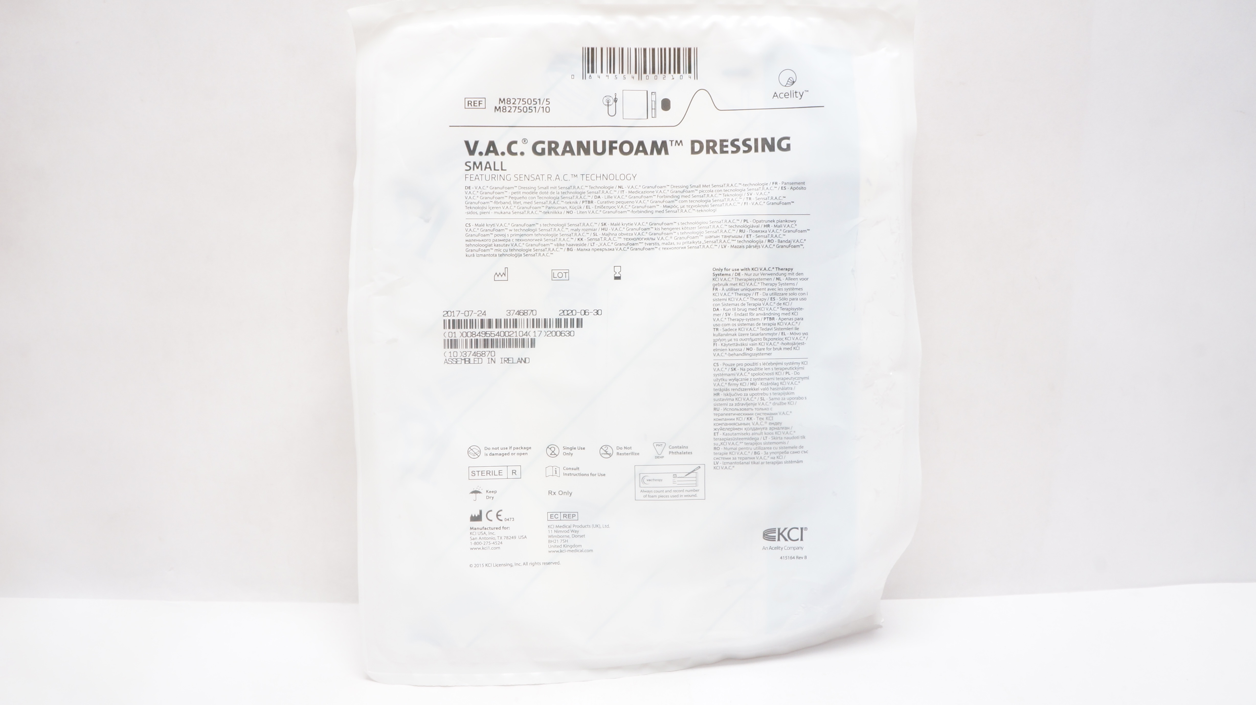 KCI M8275051/5 V.A.C. Granufoam Dressing Featuring SENSAT.R.A.C. Technology (x)