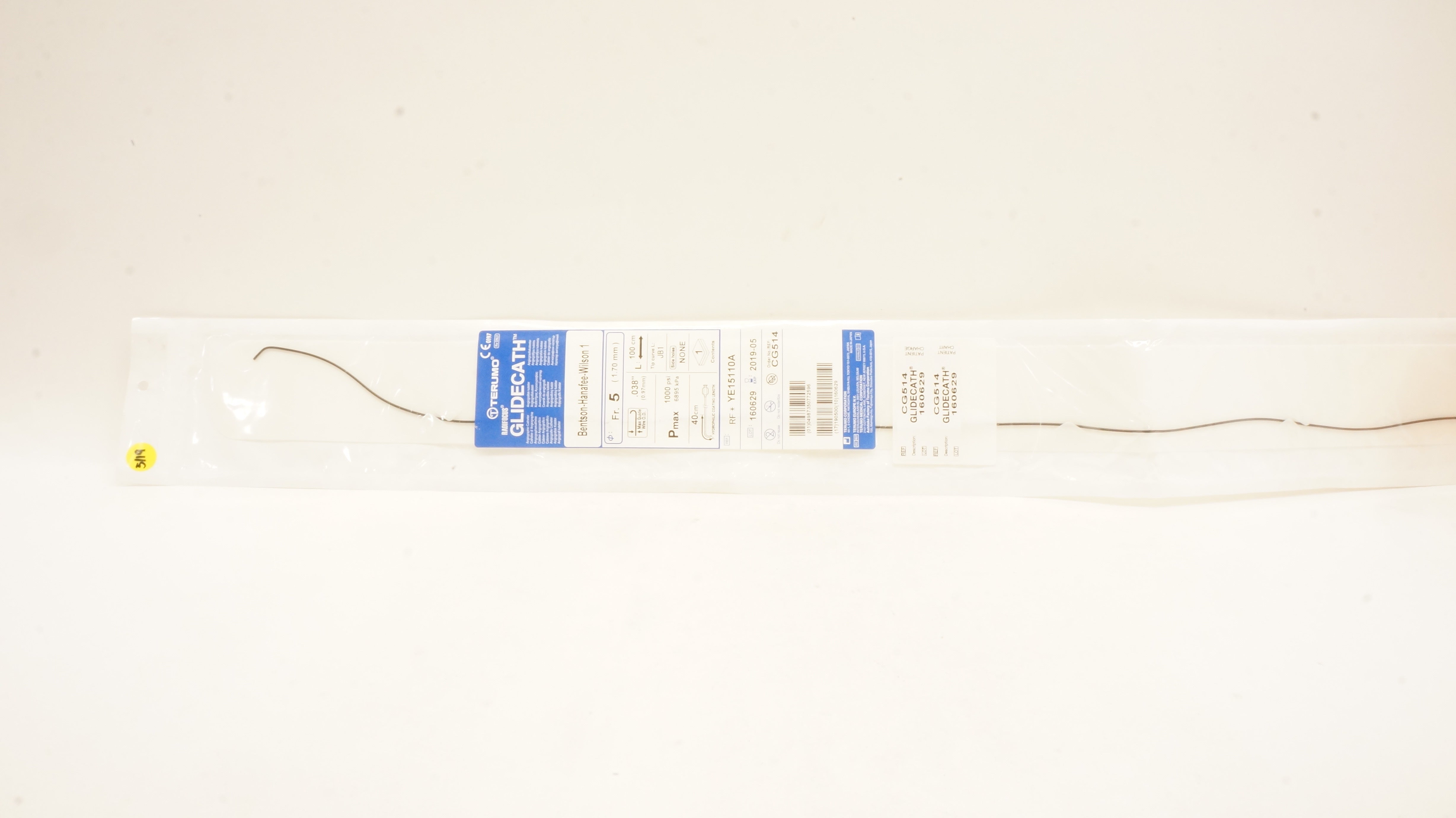 Terumo YE15110A Glidecath Angiographic Cath. 5 Fr x .038inch x 100cm (x)