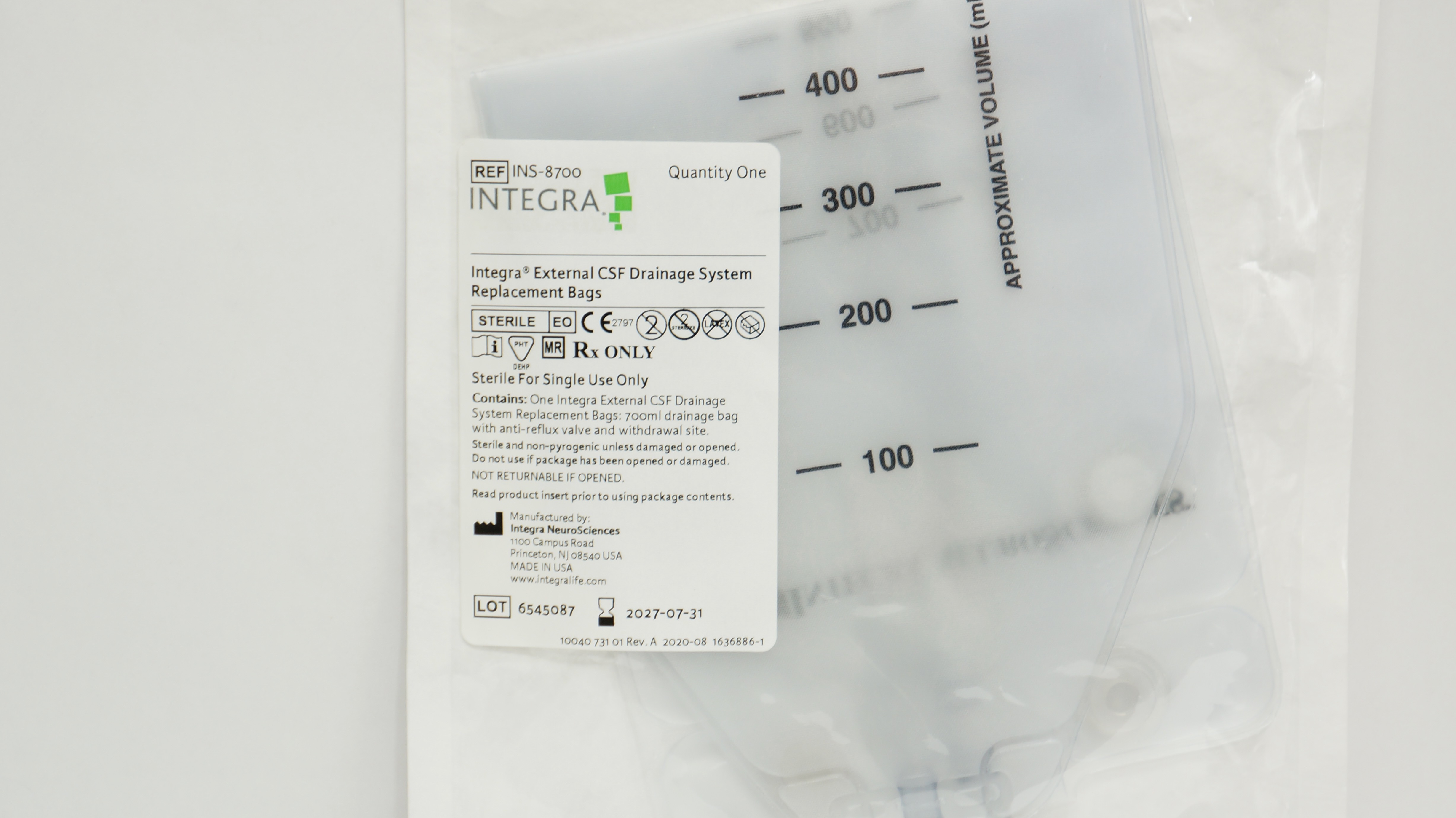 Integra INS-8700 External CSF Drainage System Replacement Bags 700ml