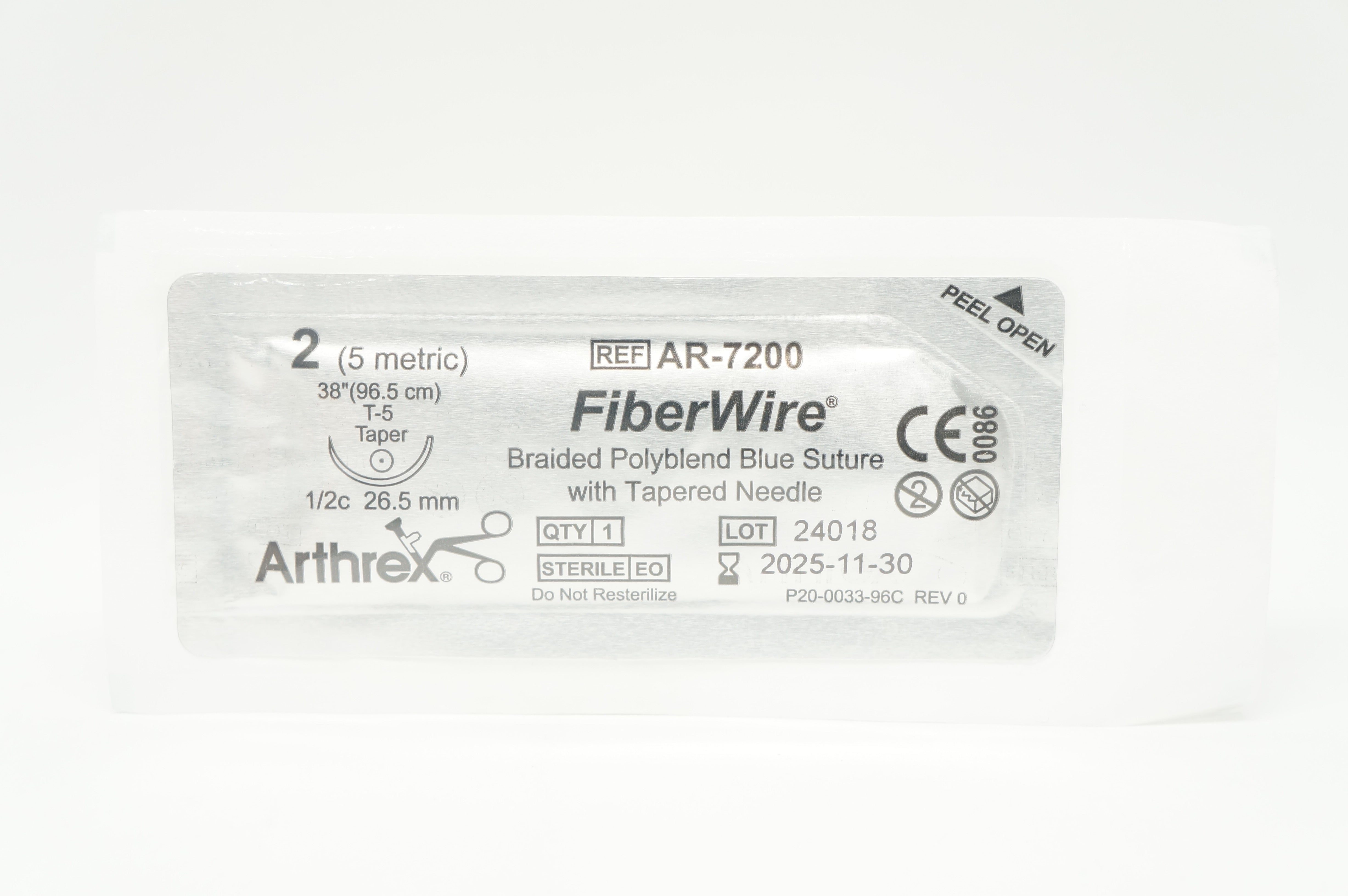 Arthrex AR-7200 2 FiberWire Braided Blue Stre T-5 Taper 1/2c 26.5mm, 38inch