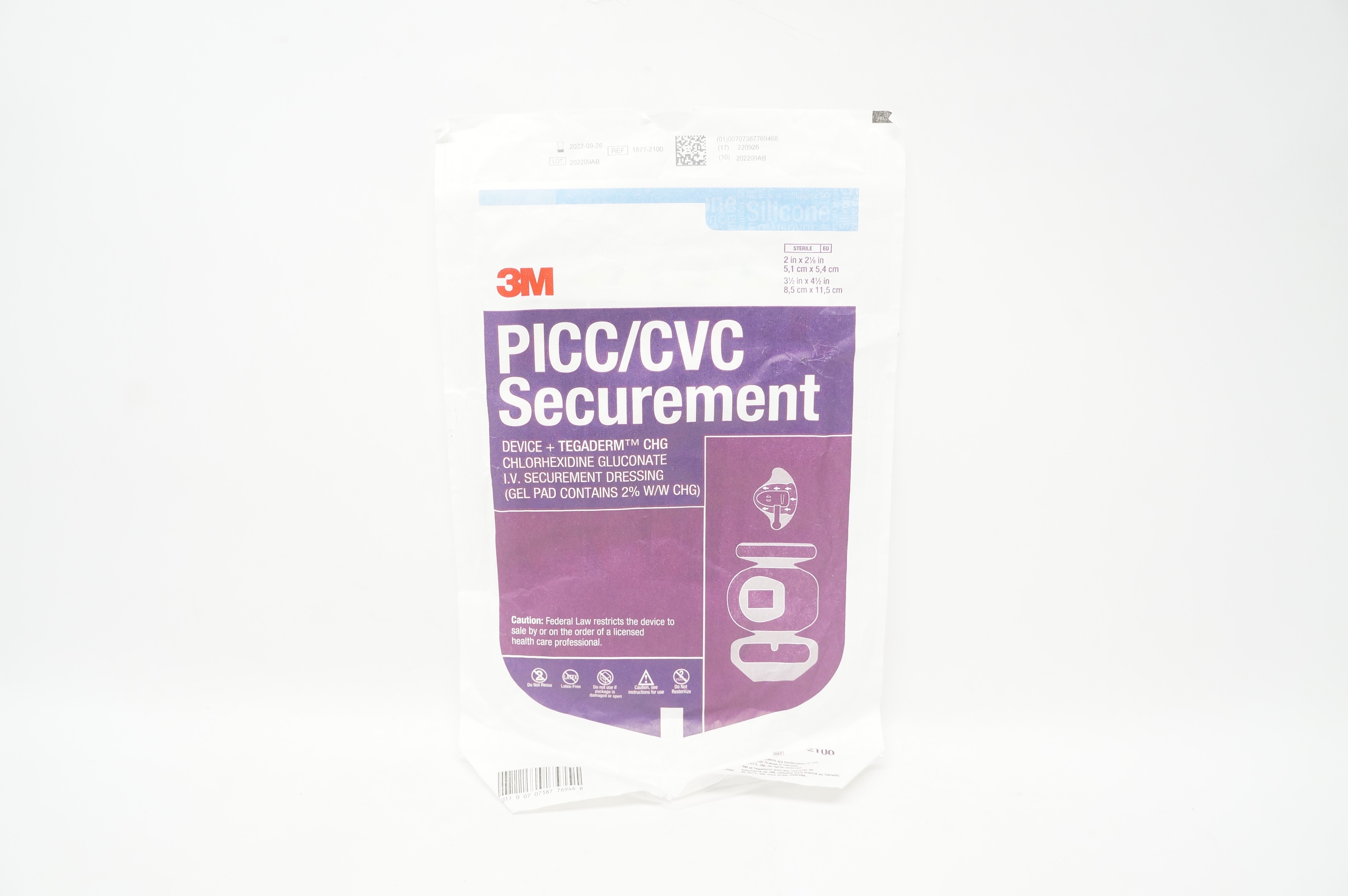 3M 1877-2100 PICC/CVC Securement Device Tegaderm CHG Dressing 2 x 2 1/8inch