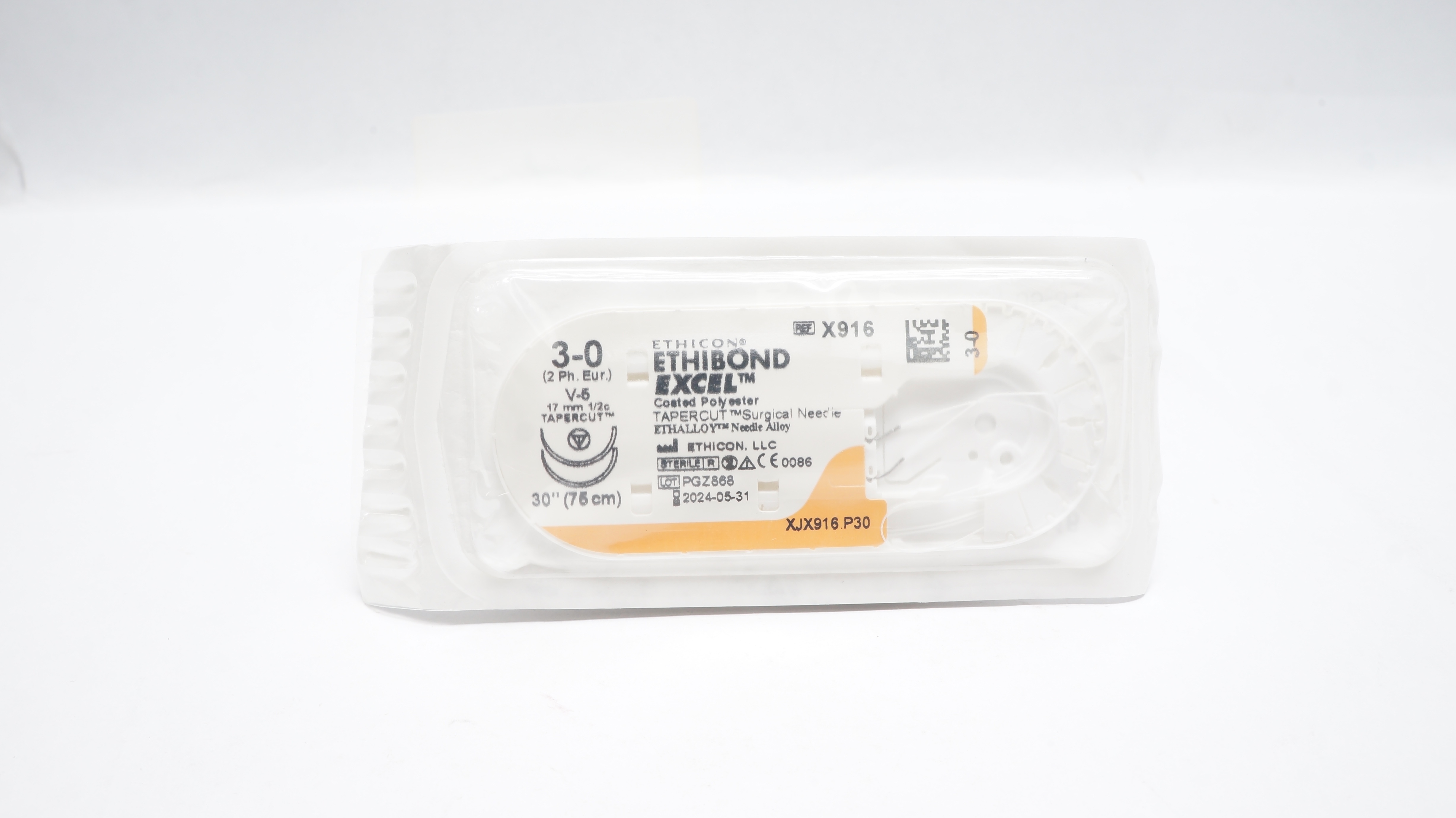 Ethicon X916 3-0 Ethibond Excel Polyester Stre V-5 17mm 1/2c Tapercut 30inch (x)