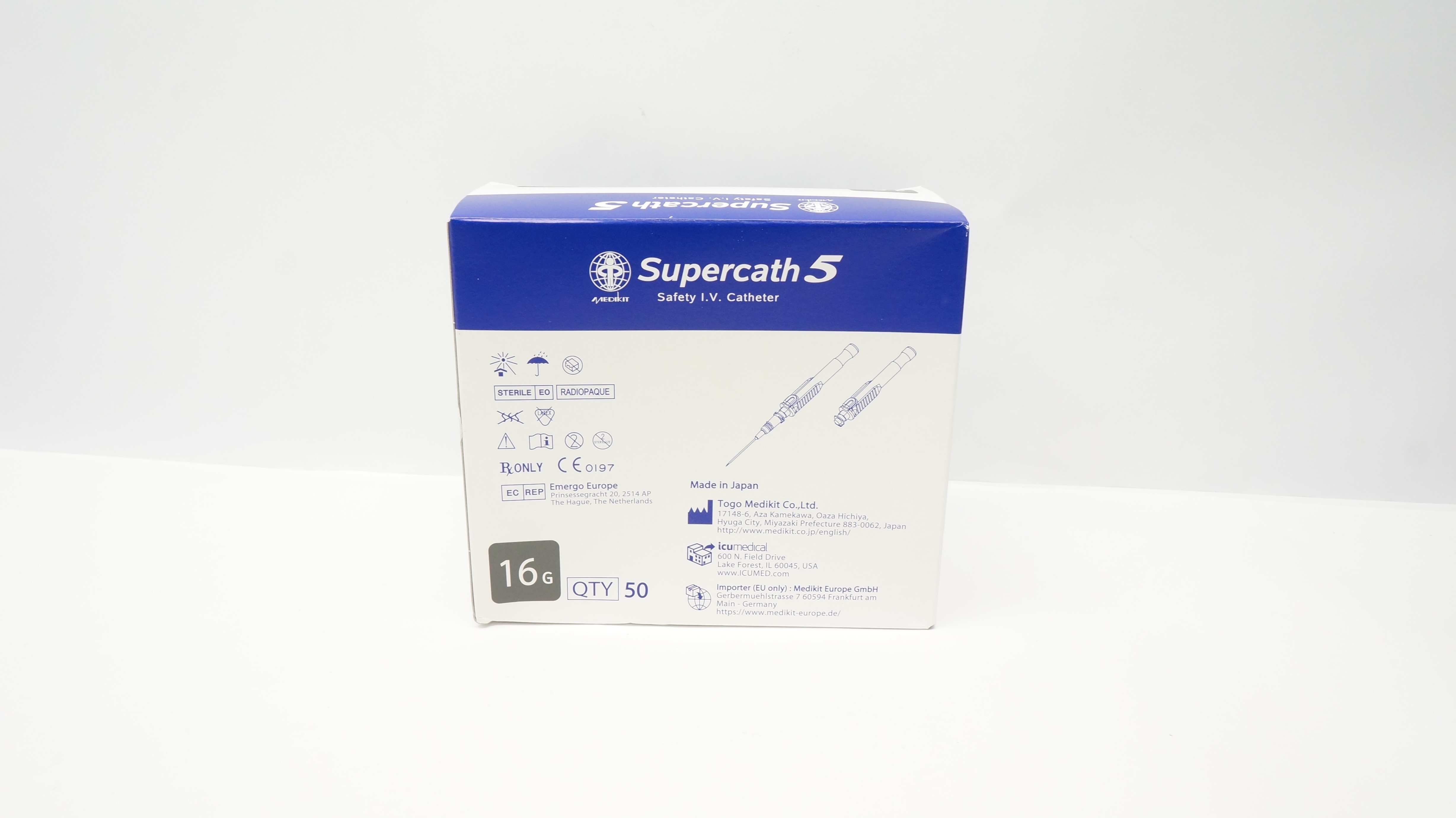 Togo Medikit SP120-16-31T Supercath 5 Safety I.V.Cath.16G x 1-1/4in(x)-Box of 50
