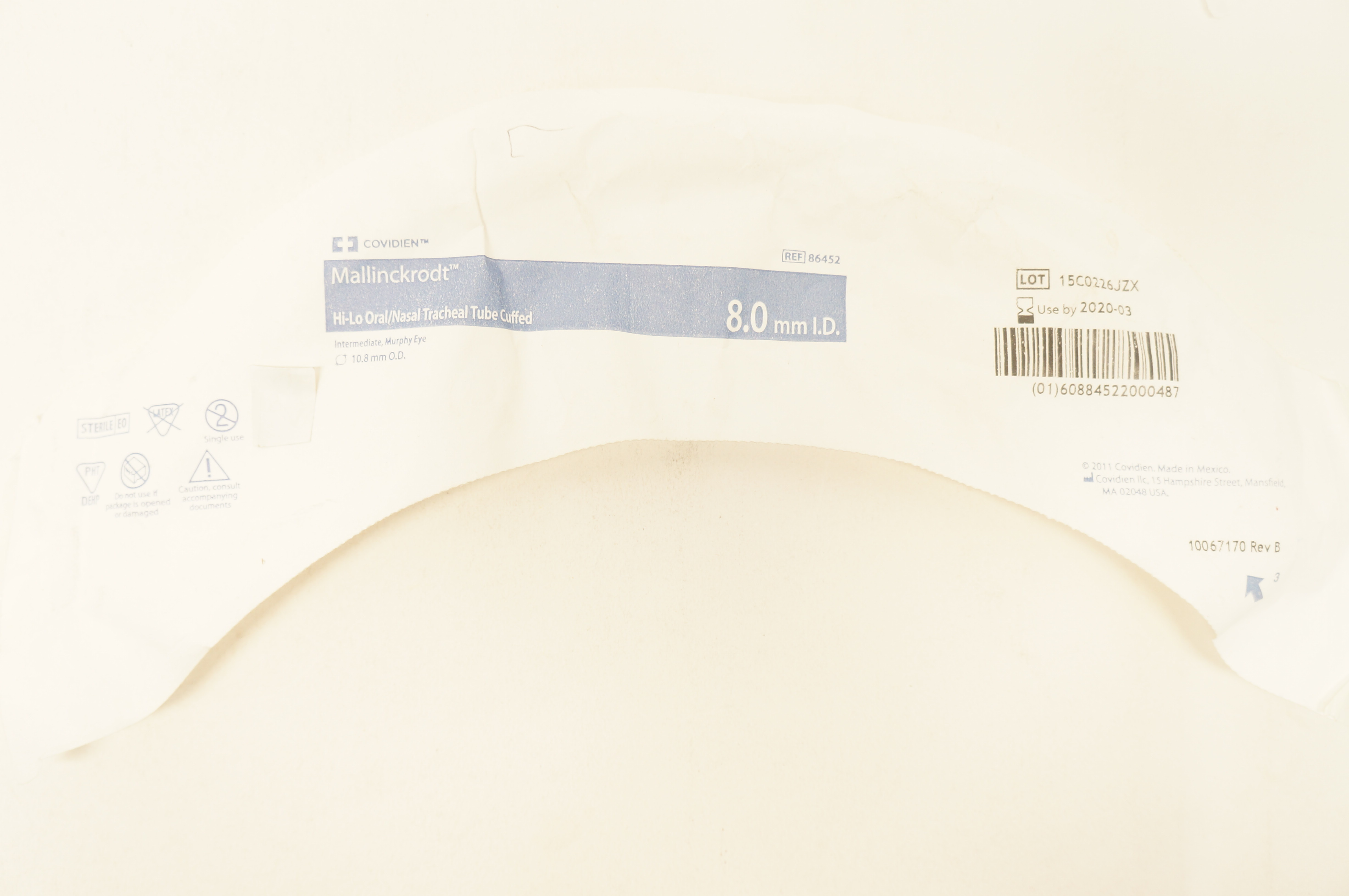 Covidien 86452 Mallinckrodt Hi-Lo Oral/Nasal Tracheal Tube Cuffed 8.0mm ID (x)