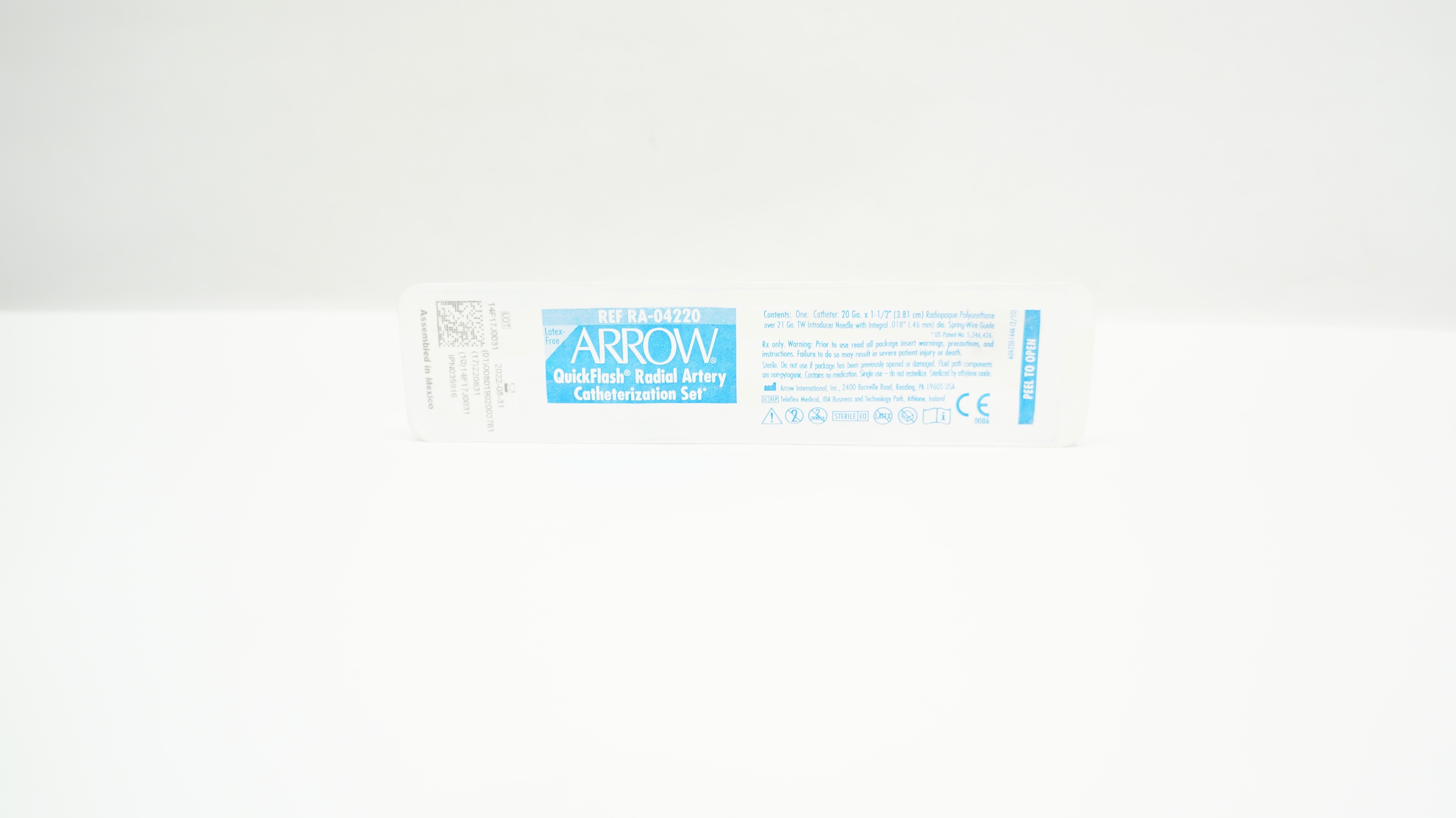 Arrow RA-04220 QuickFlash Radial Artery Catheterization Set 20Ga - 1-1/2inch (x)