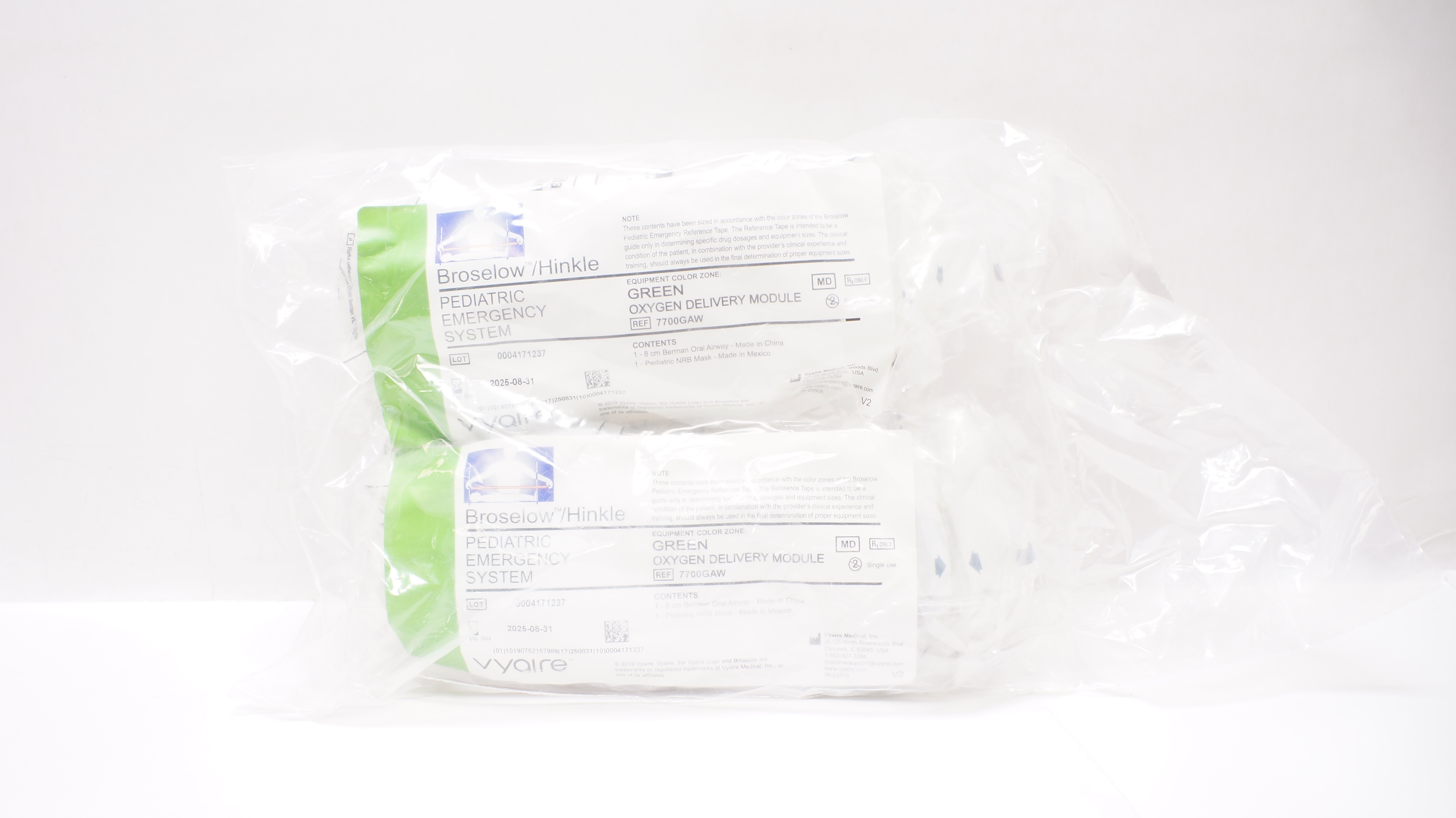 Vyaire 7700GAW Broselow/Hinkle Pediatric Oxygen Delivery Module Green -Pack of 2