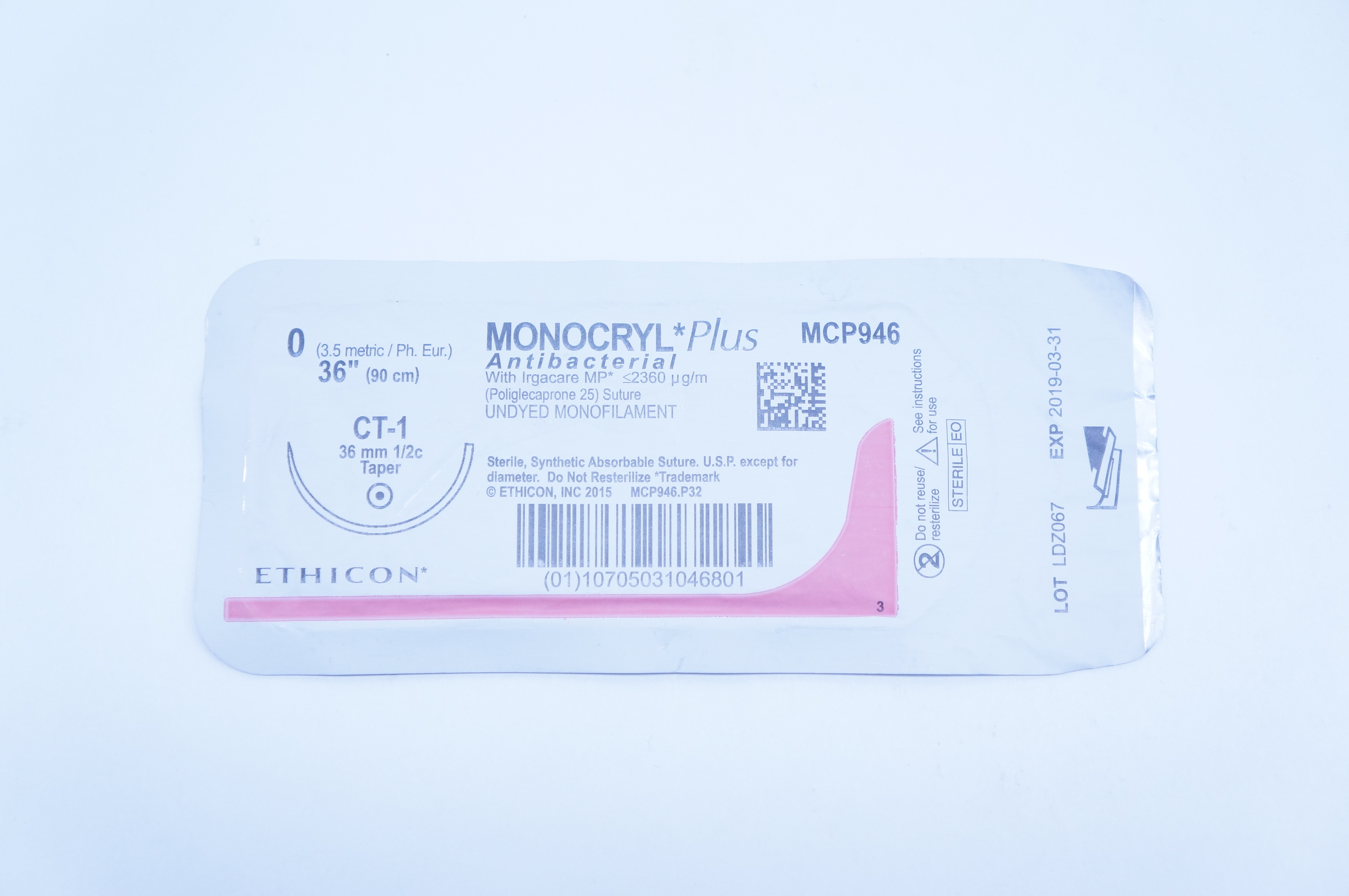 Ethicon MCP946 0 MONOCRYL Plus, CT-1, 36mm 1/2c Taper, 36inch (x)