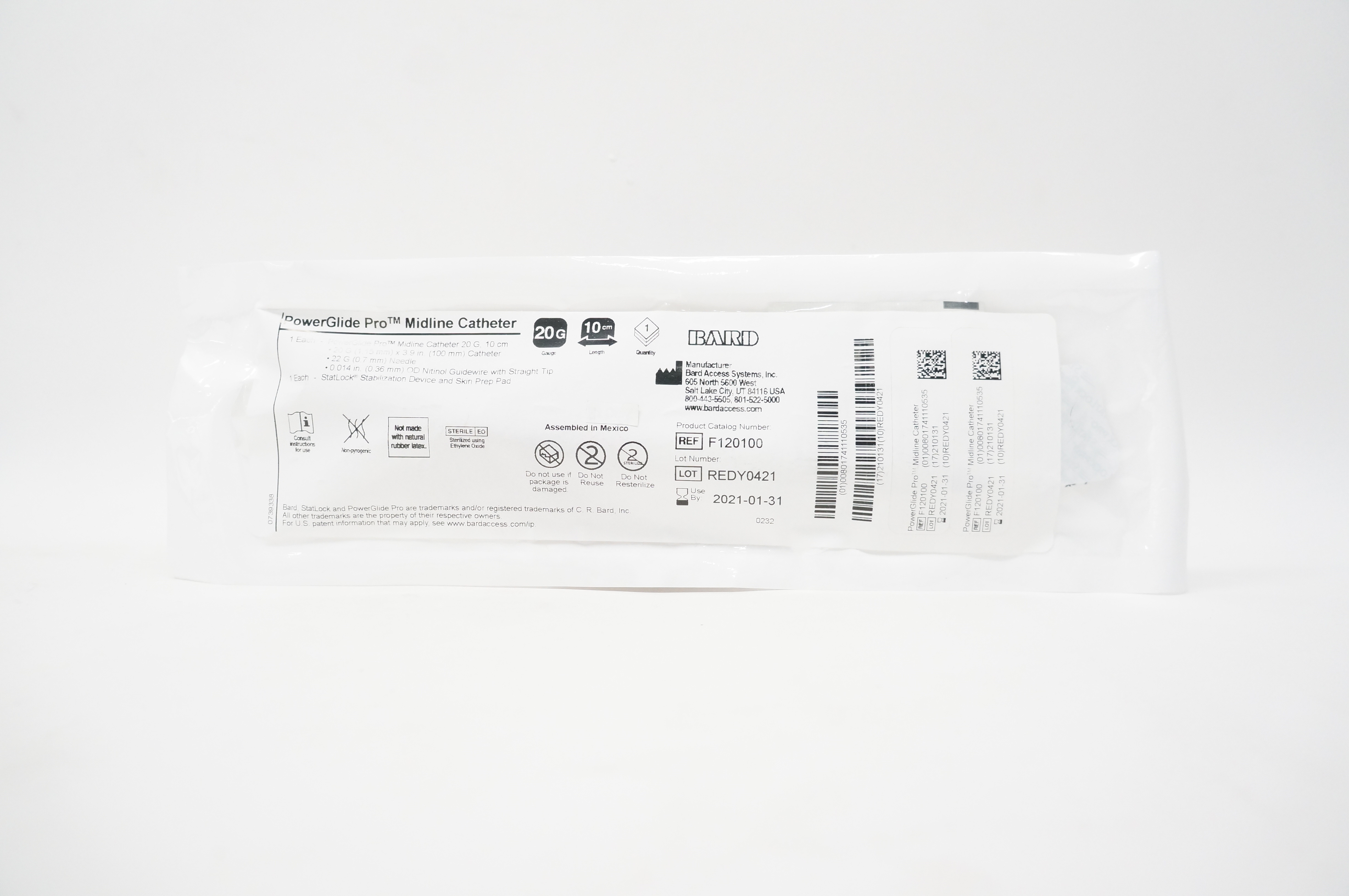 Bard F120100 Power Glide Pro Midline Cath. 20G x 10cm (x)