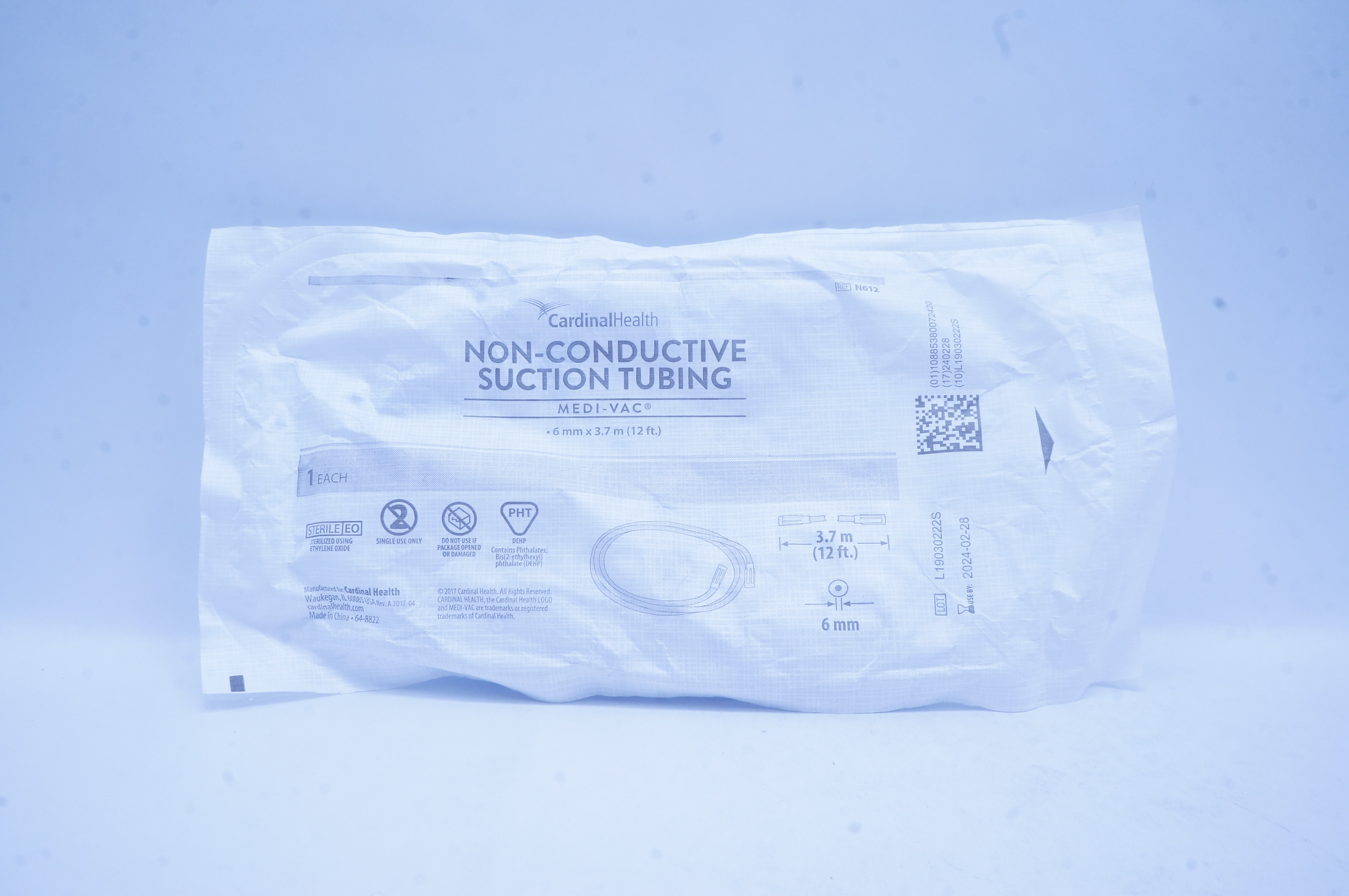 Cardinal Health N612 Medi-Vac Non-Conductive Suction Tube 12 ft. x 6mm