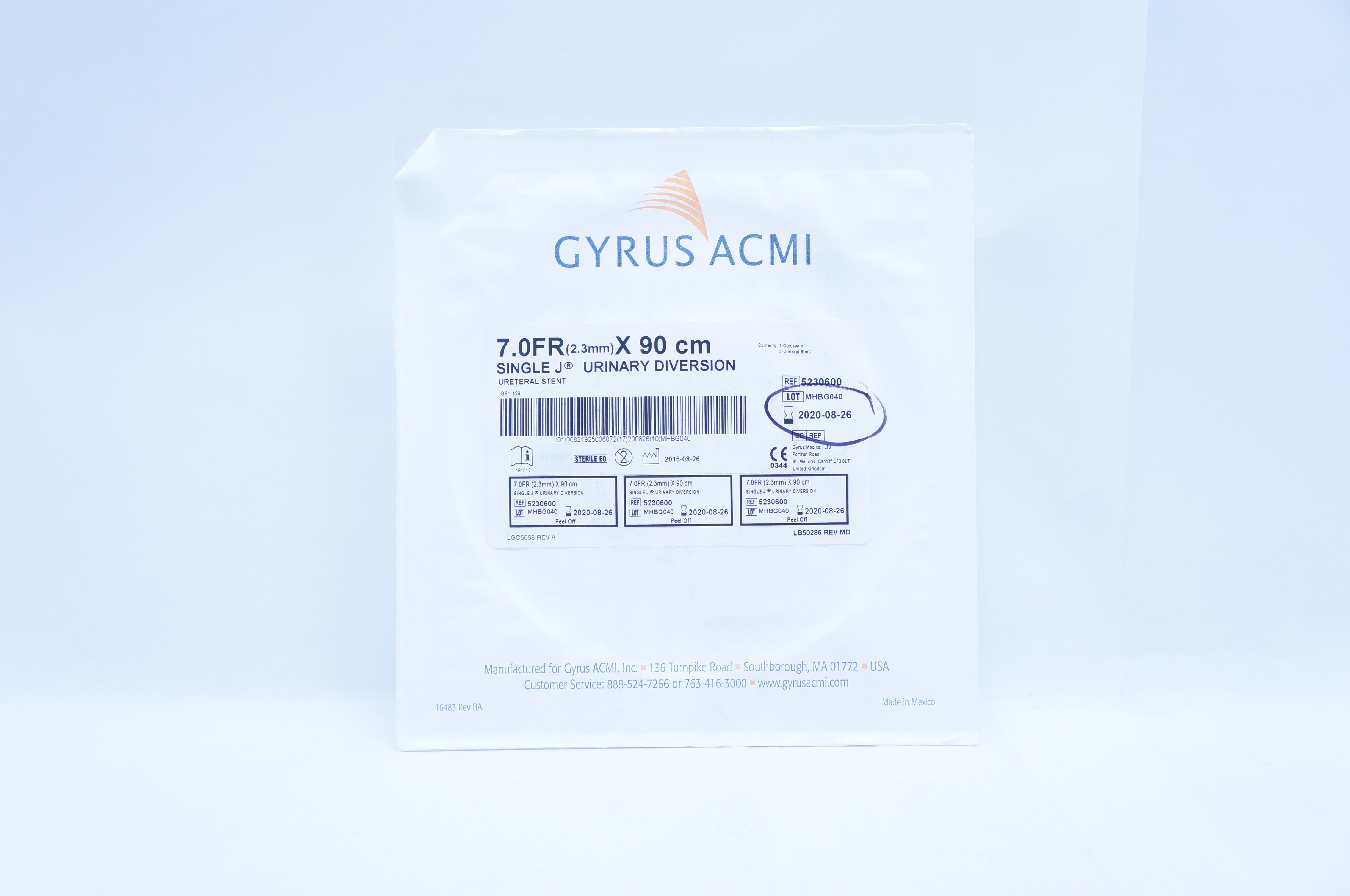 Gyrus ACMI 5230600 Single-J Urinary Diversion Ureteral Stnt 7.0Fr x 90cm (x)