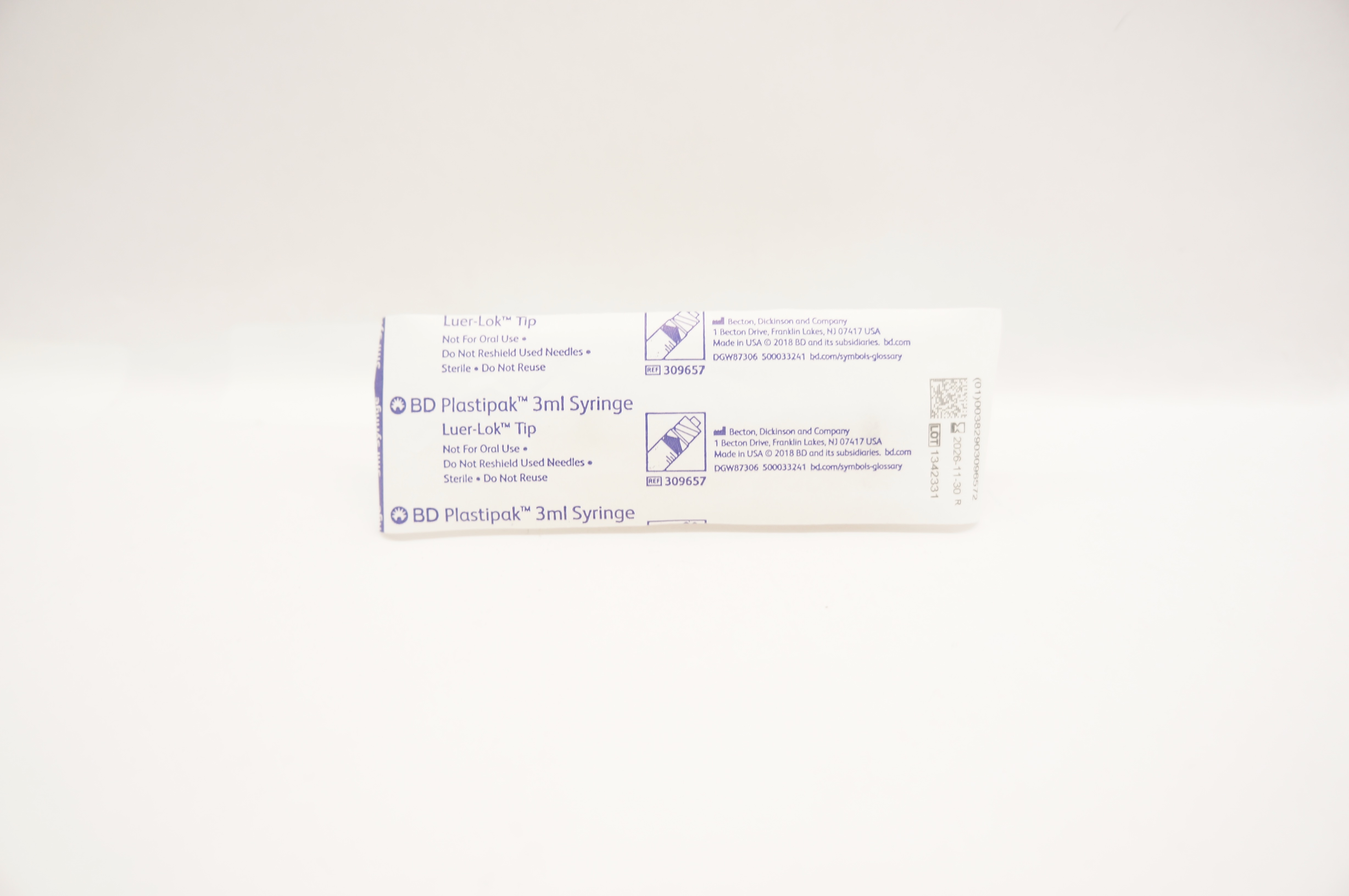 BD 309657 Plastipak Luer-Lok Tip Syringe 3mL