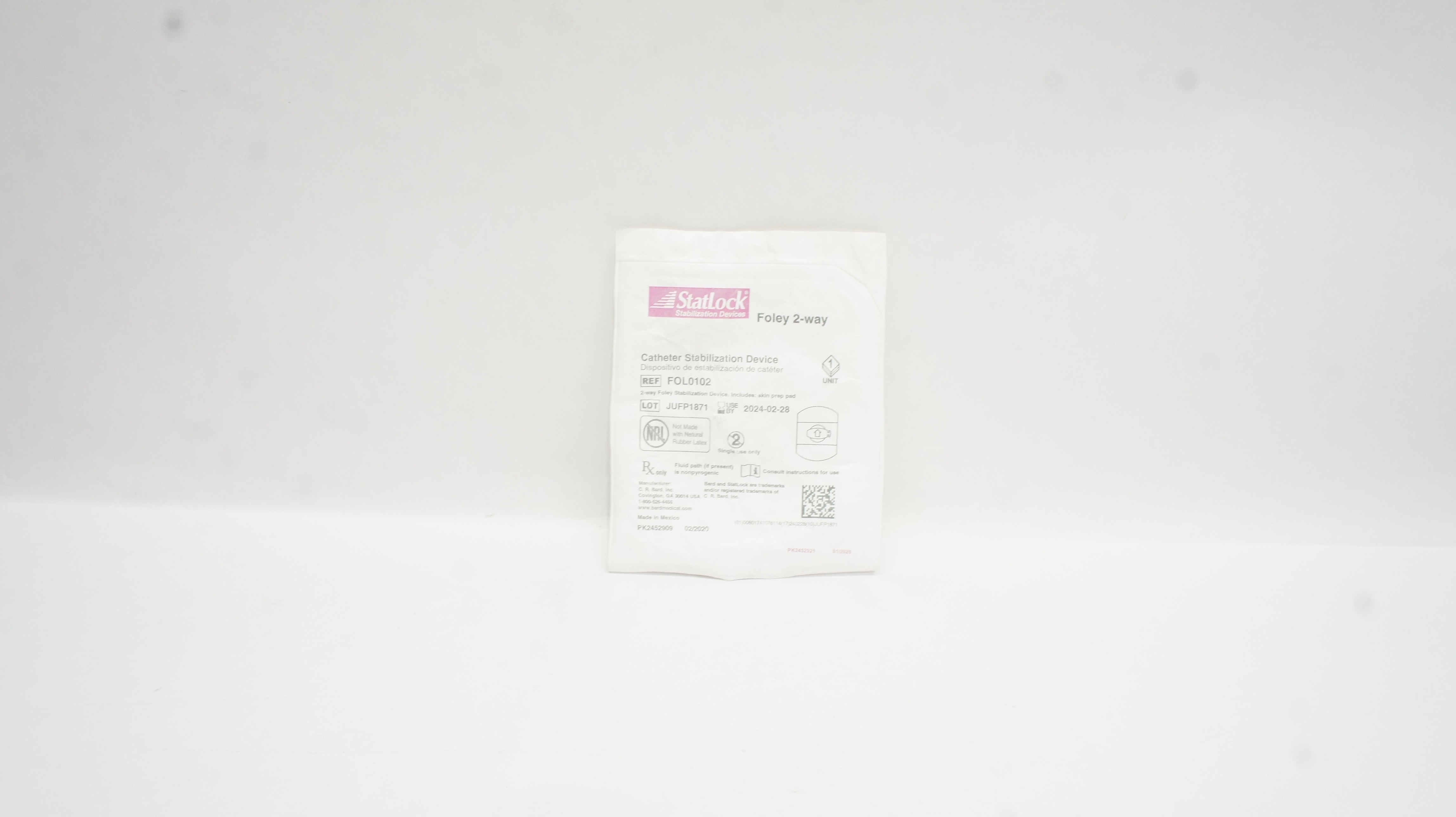 Bard FOL0102 StatLock Cath. Stabilization Device Foley 2-way