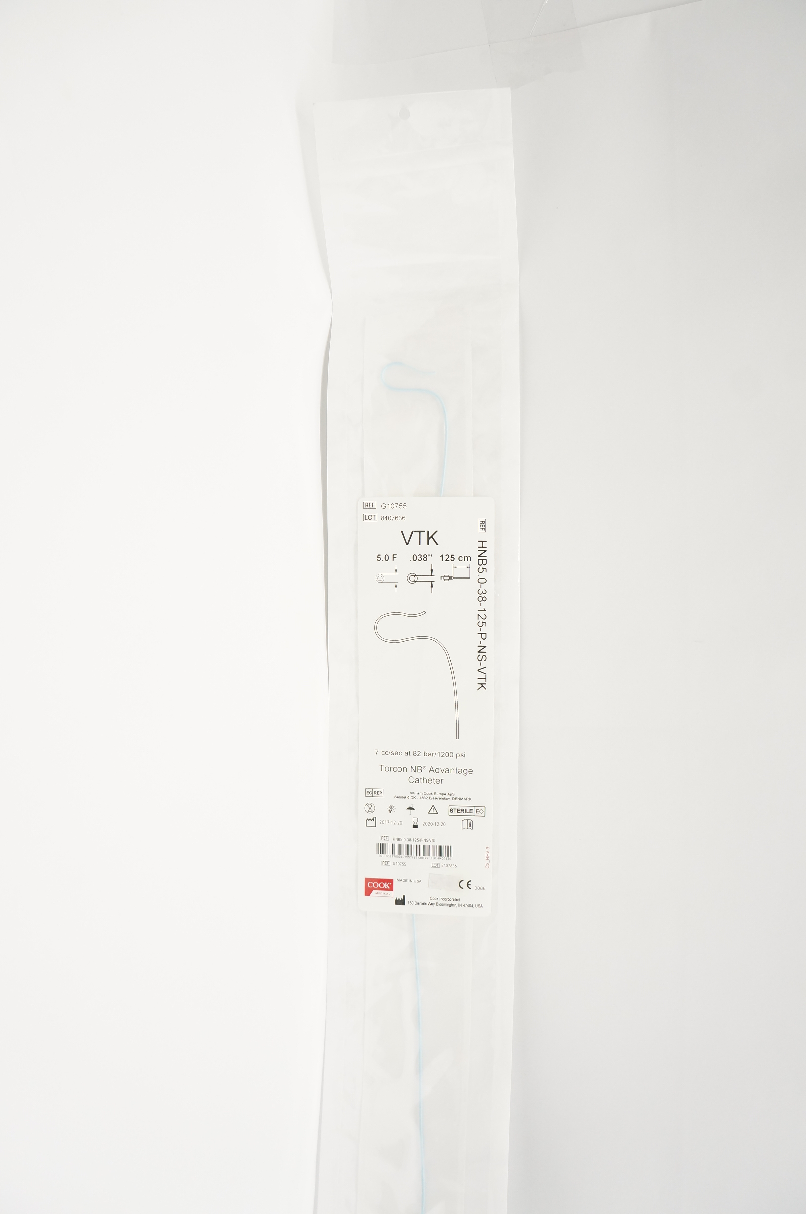 Cook Medical G10755 VTK Torcon NB Advantage Cath. 5.0F x .038inch x 125cm (x)