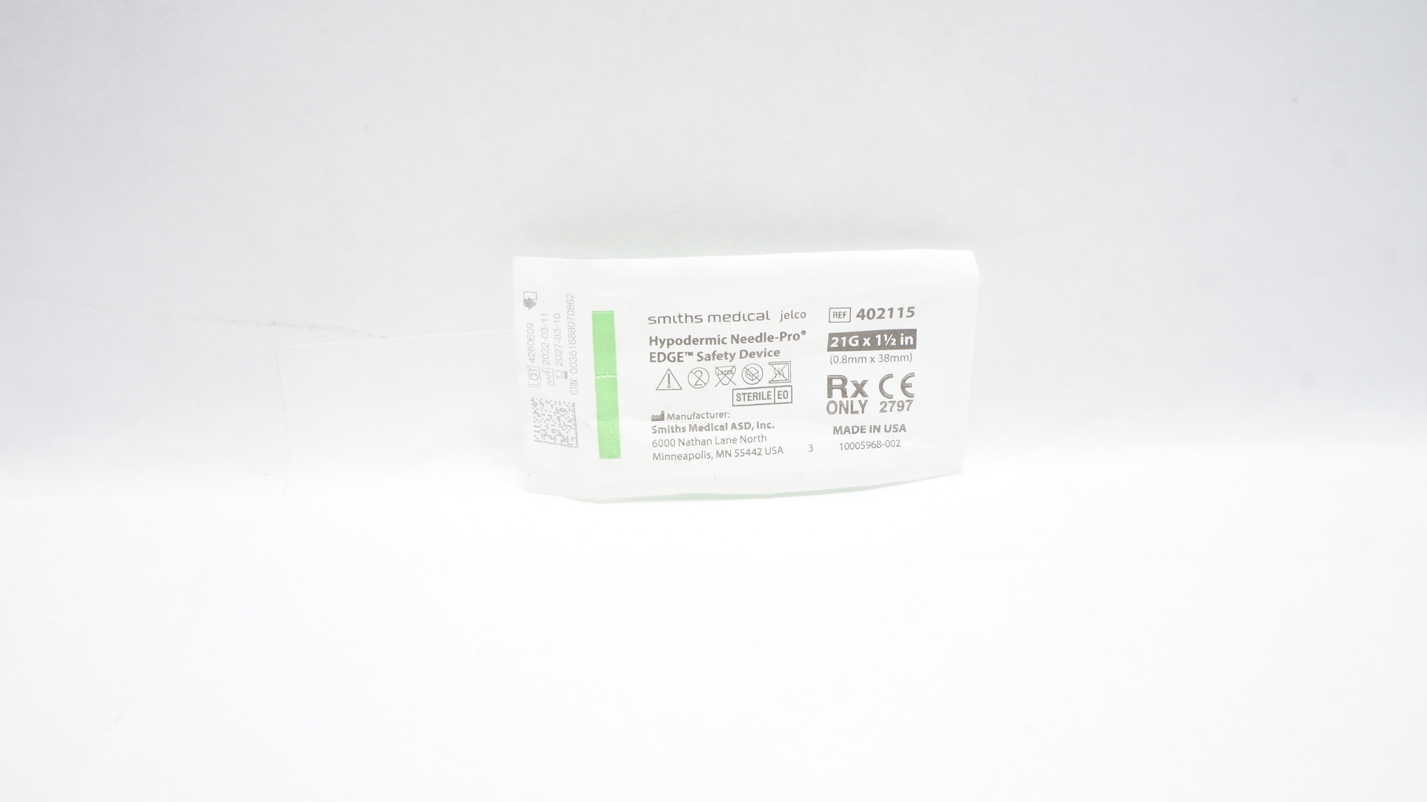 Smiths Medical 402115 Hypodermic Ndle-Pro EDGE Safety Device 21G x 1-1/2inch