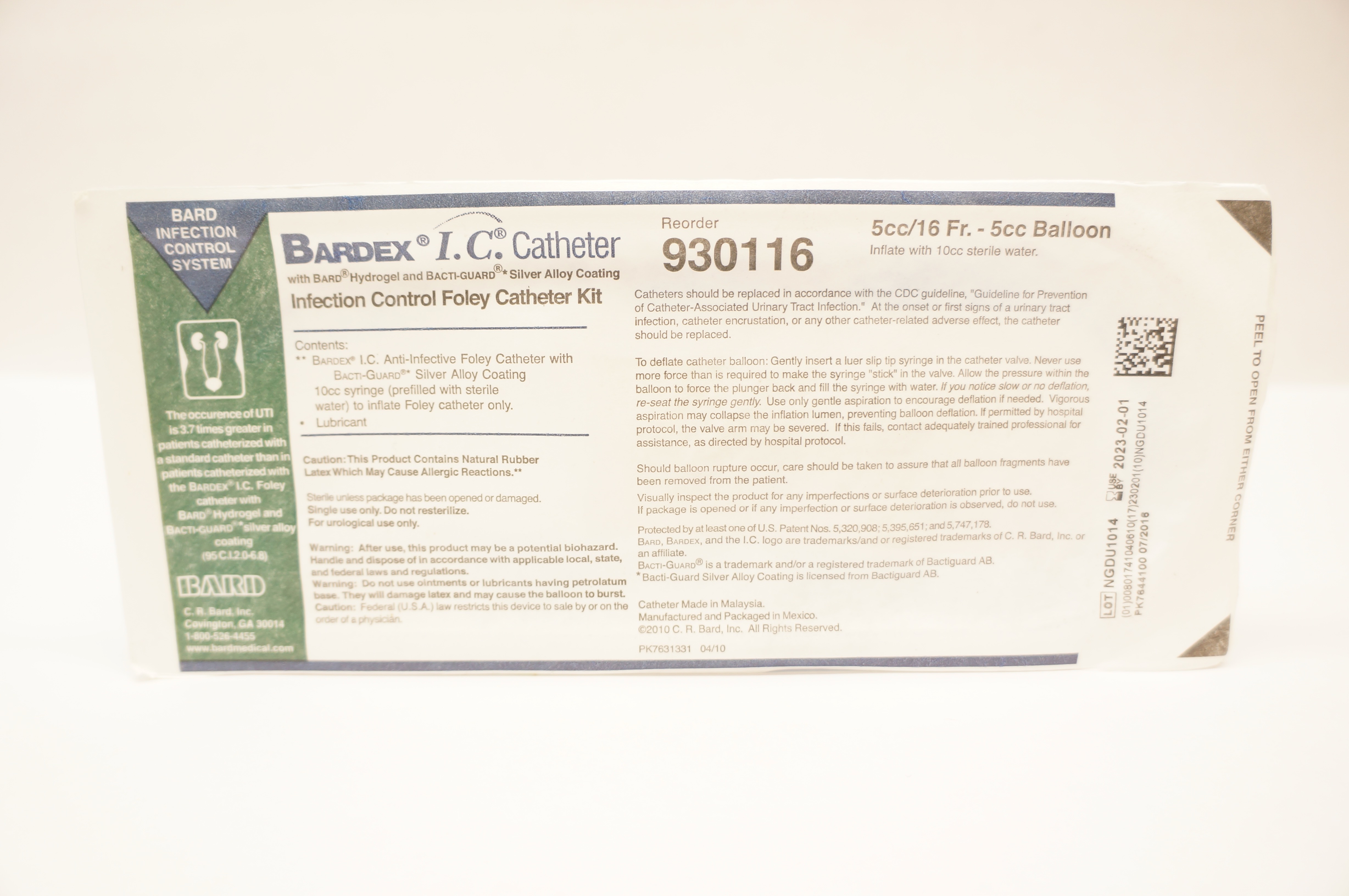 Bard 930116 Bardex I.C. Cath. with Hydrogel and Silver Alloy Coating 16Fr