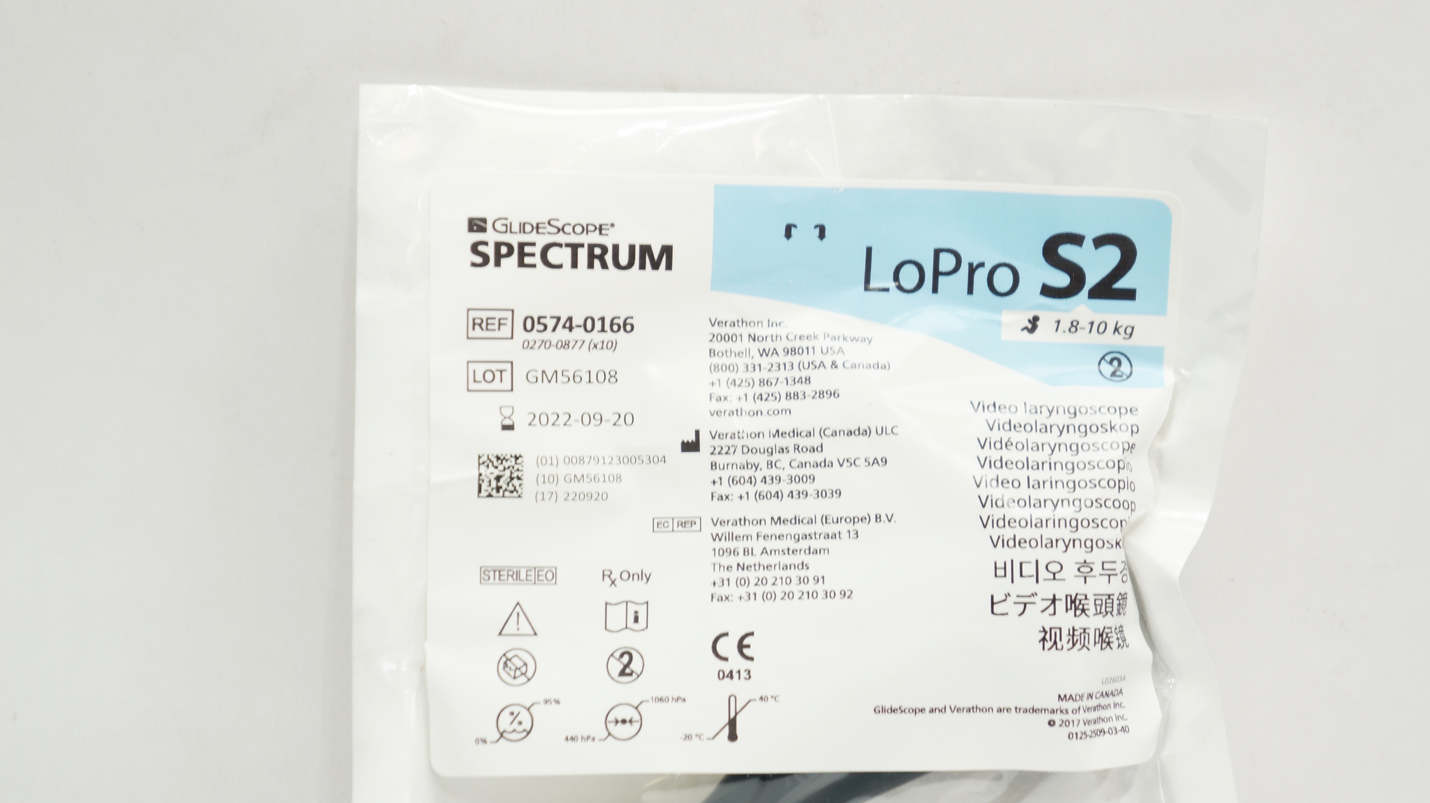 Verathon Medical 0574-0166 GlideScope Spectrum Video Laryngoscope LoPro S2 (x)