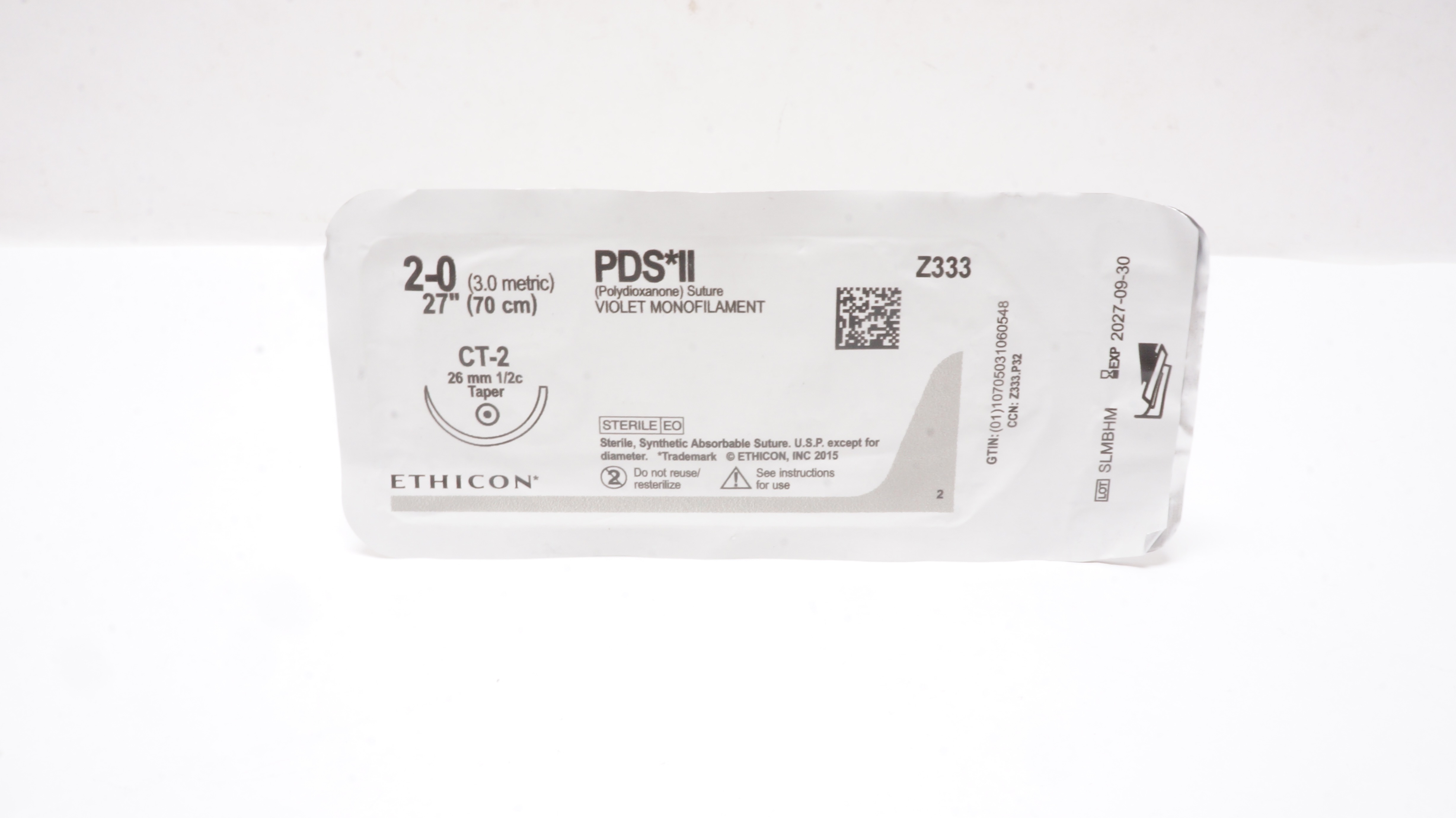 Ethicon Z333 2-0 PDS II Polydioxanone Stre CT-2 26mm 1/2c Taper 27inch