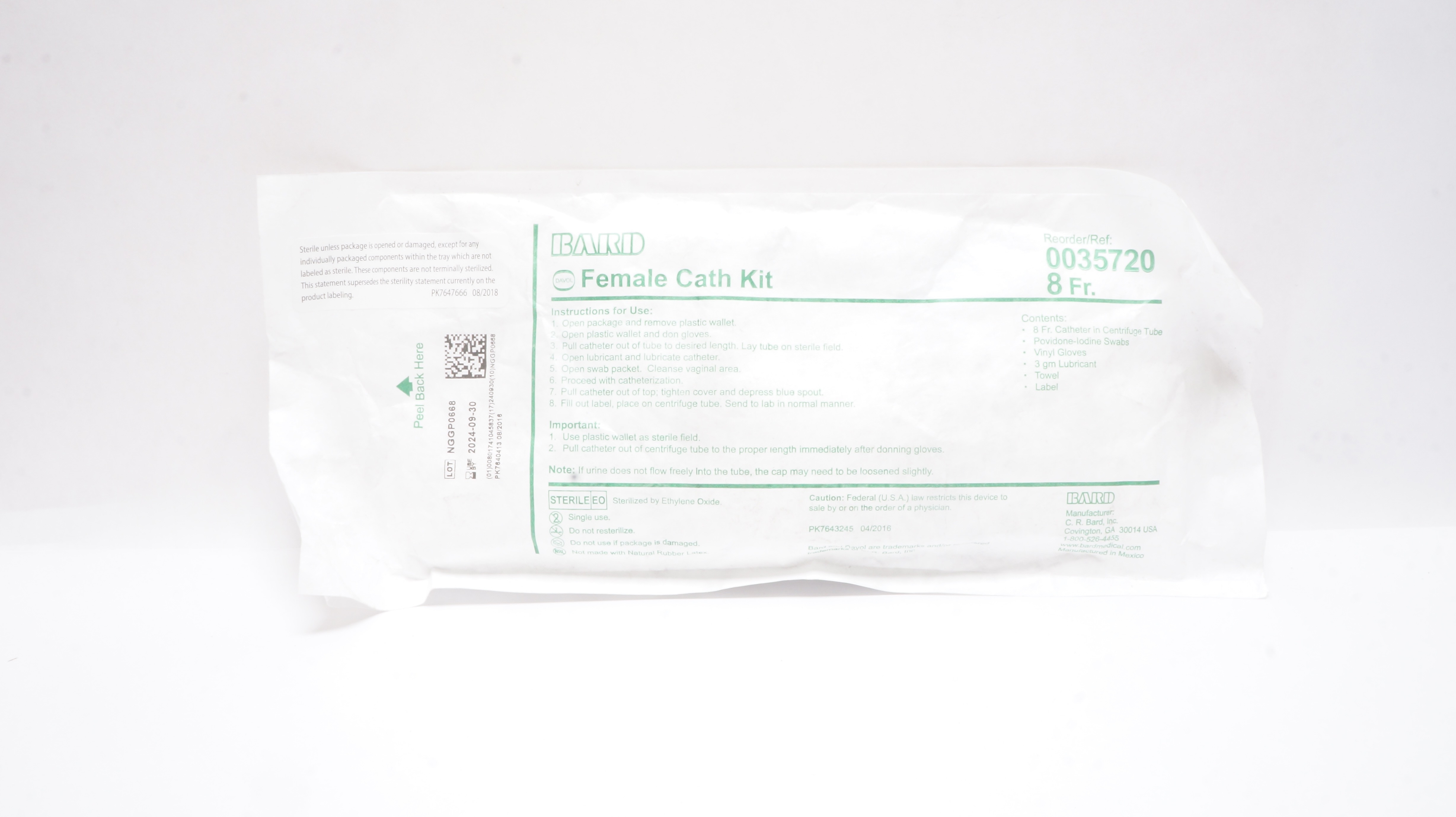 Bard 0035720 Female Cath. Kit 8Fr.
