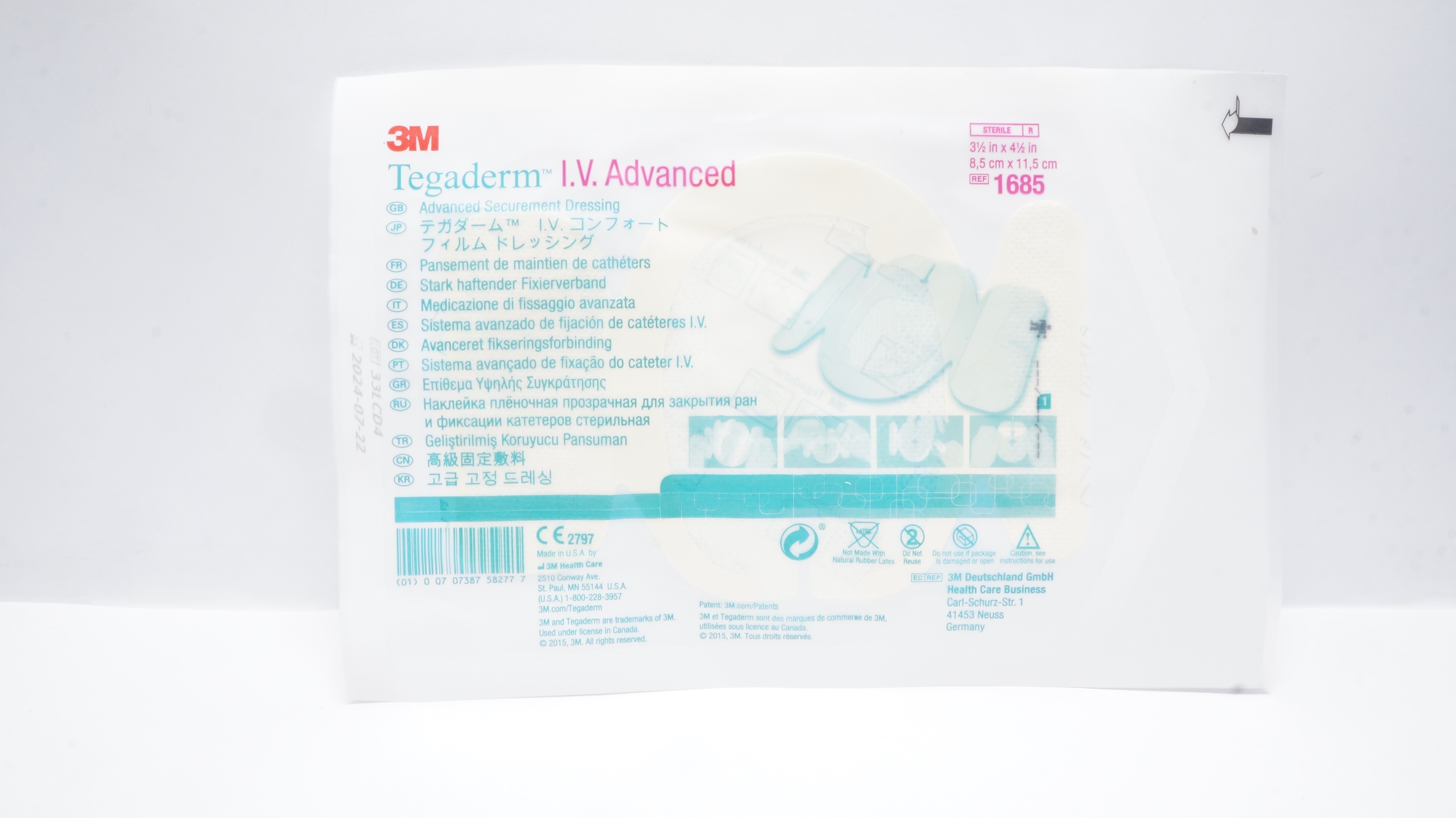 3M 1685 Tegaderm I.V. Advanced Securement Dressing 3-1/2inch x 4-1/2inch (x)