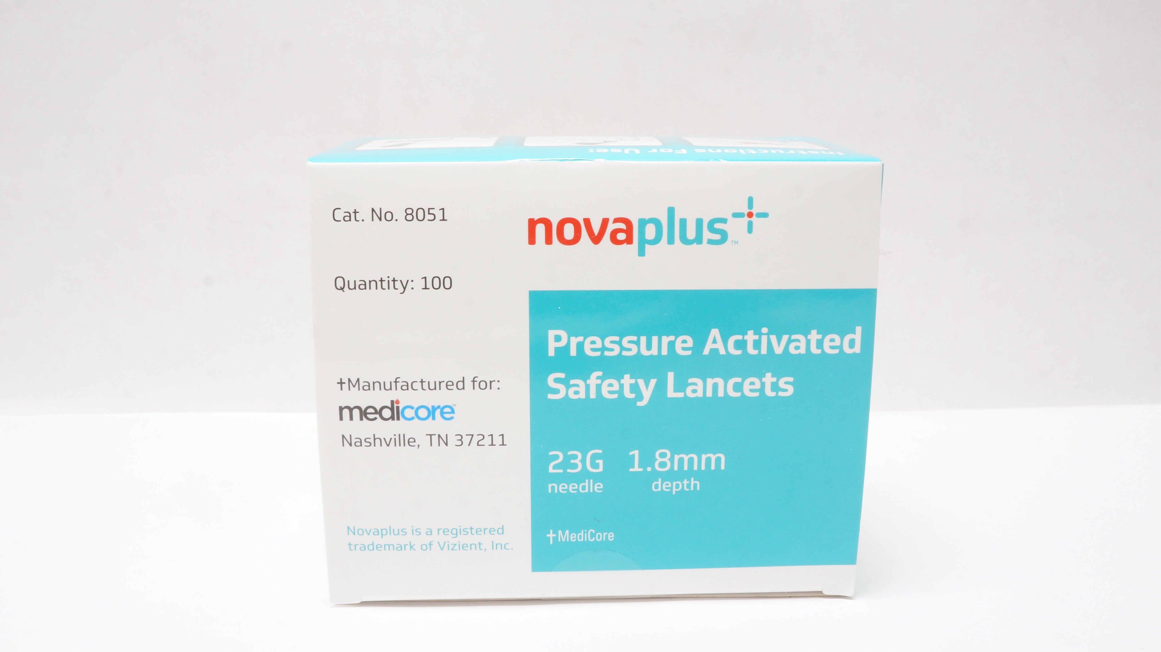 NovaPlus 8051 Medicore Pressure Activated Safety Lancets 23G 1.8mm - Box of 100