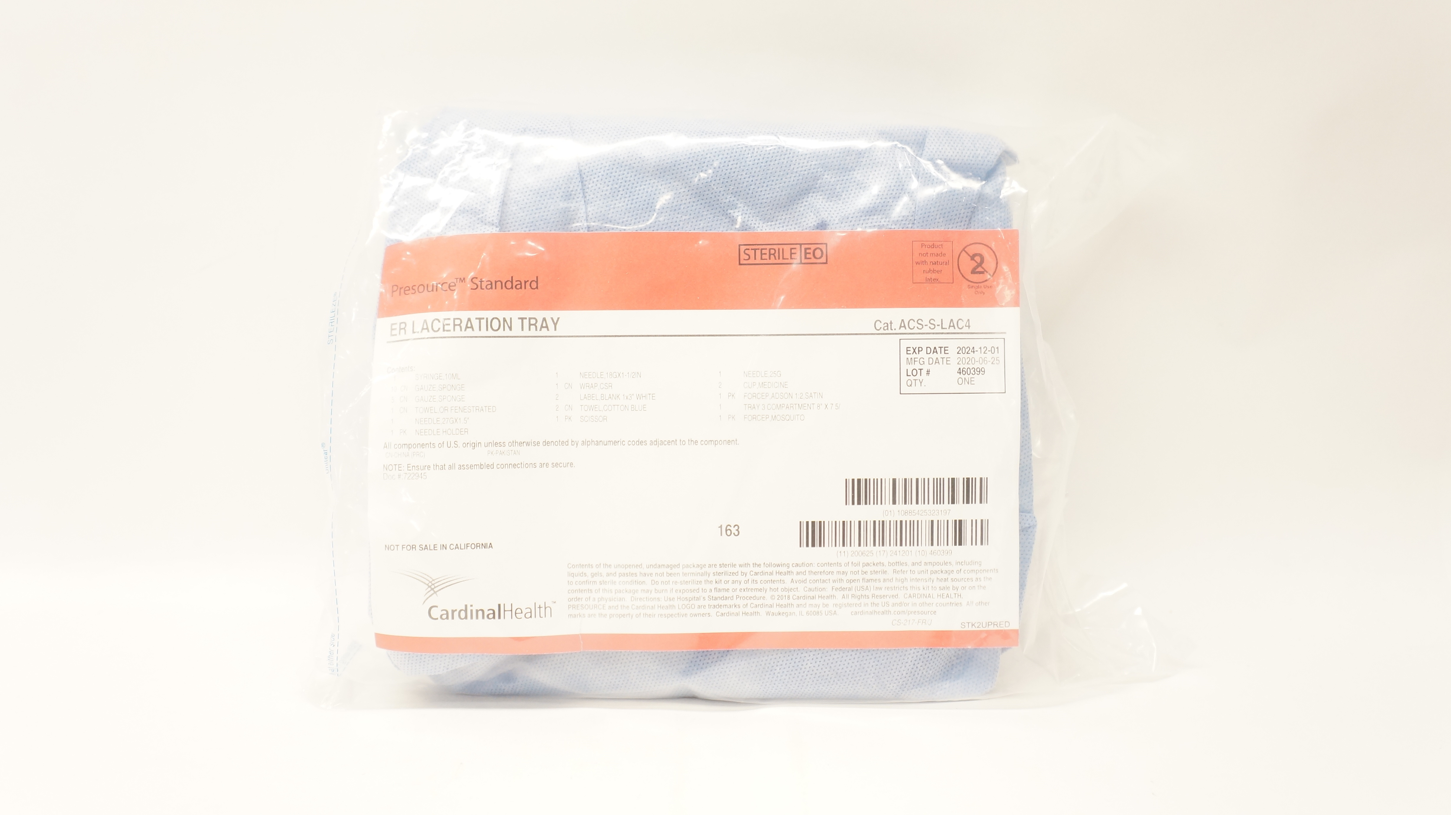 Cardinal Health ACS-S-LAC4 3583 Presource Standard EL Laceration Tray