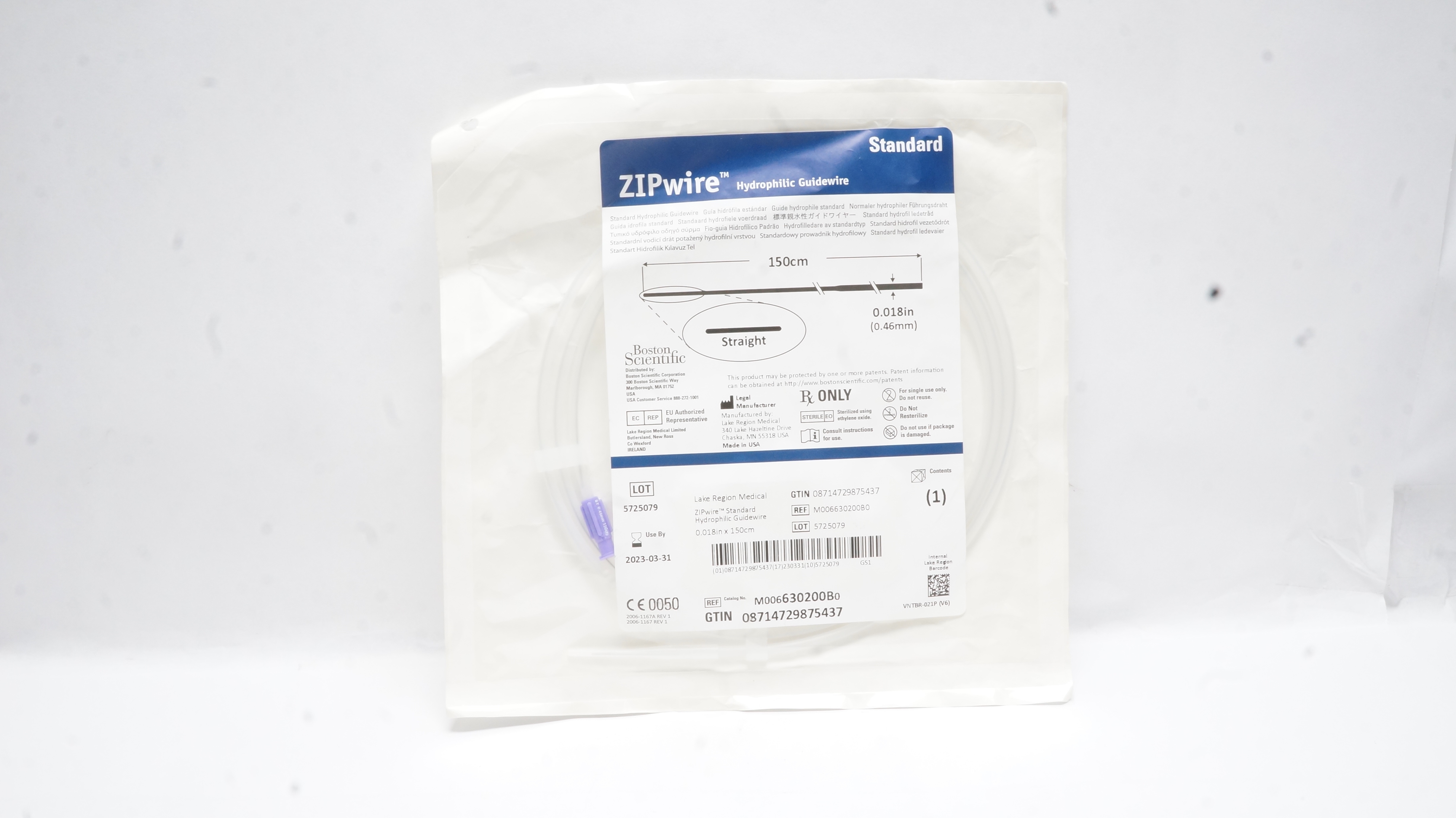 Boston Scientific M006630200B0 ZIPwire Hydrophilic Guidewire 150cm x 0.018inch(x)