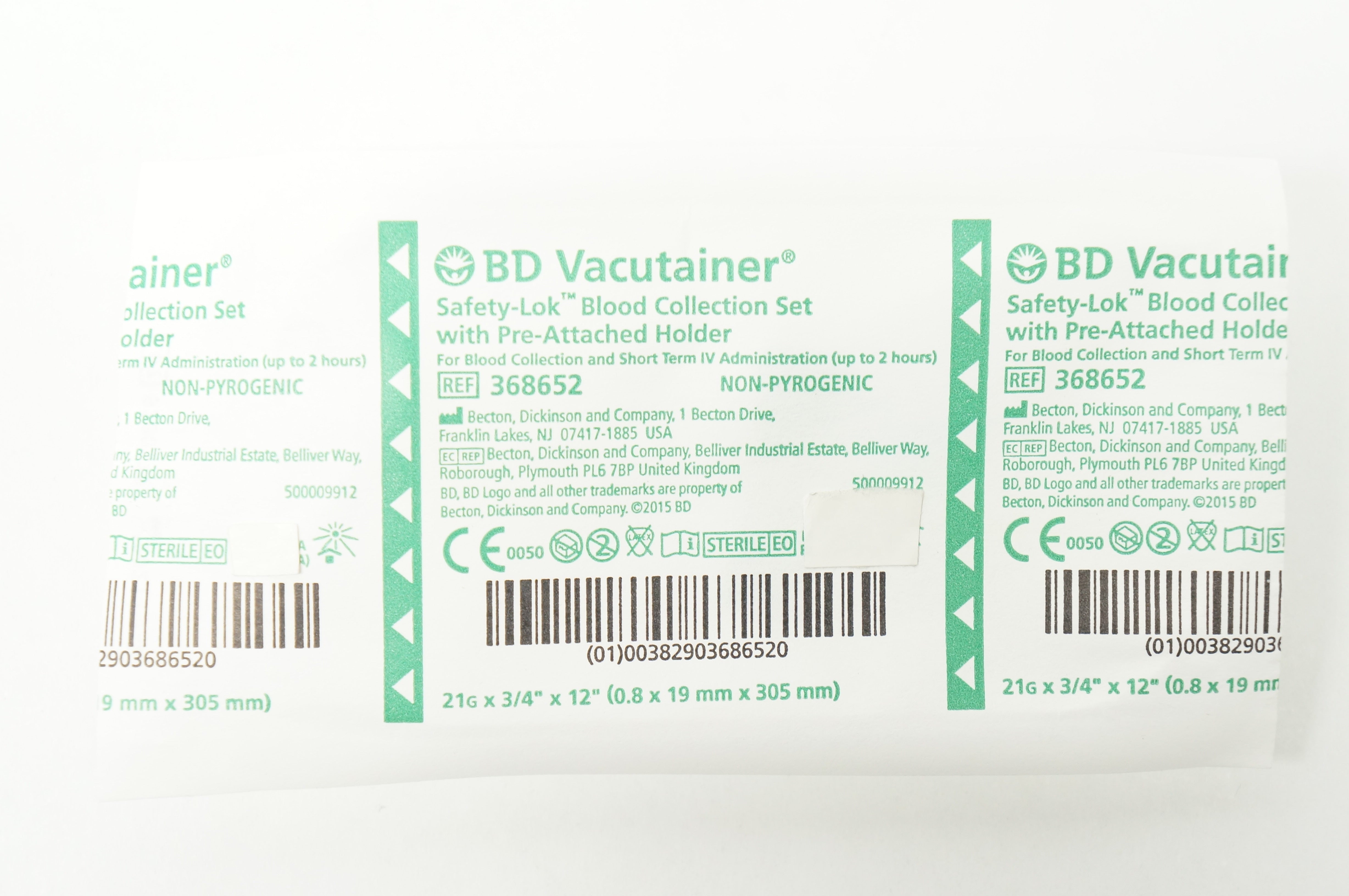 BD Vacutainer 368652 Becton Safety-Lok Blood Collection Set 21G x 3/4x12inch