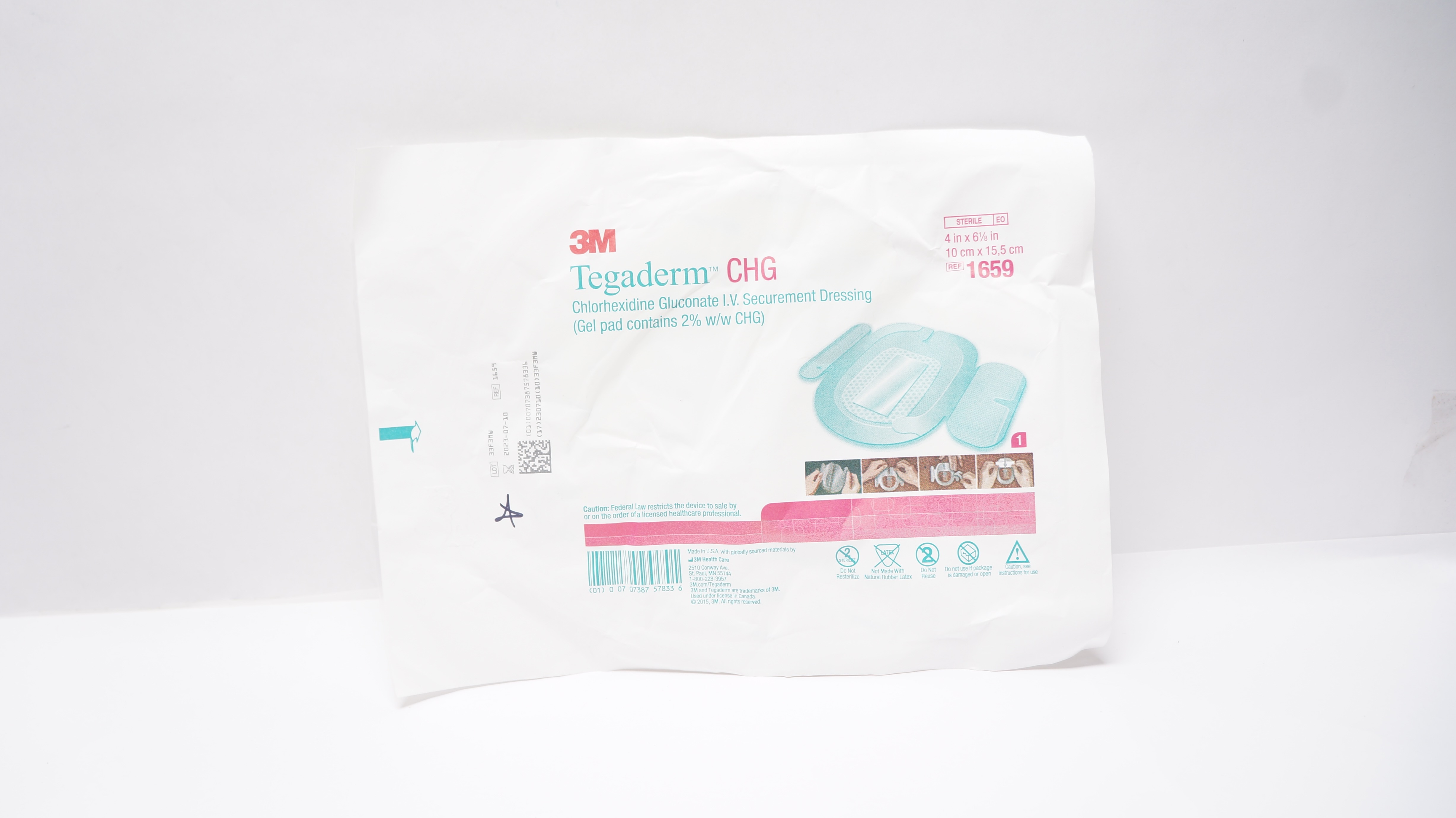 3M 1659 CHG Chlorhexidine Gluconate IV Securement Dressing 4inch x 6-1/8inch (x)