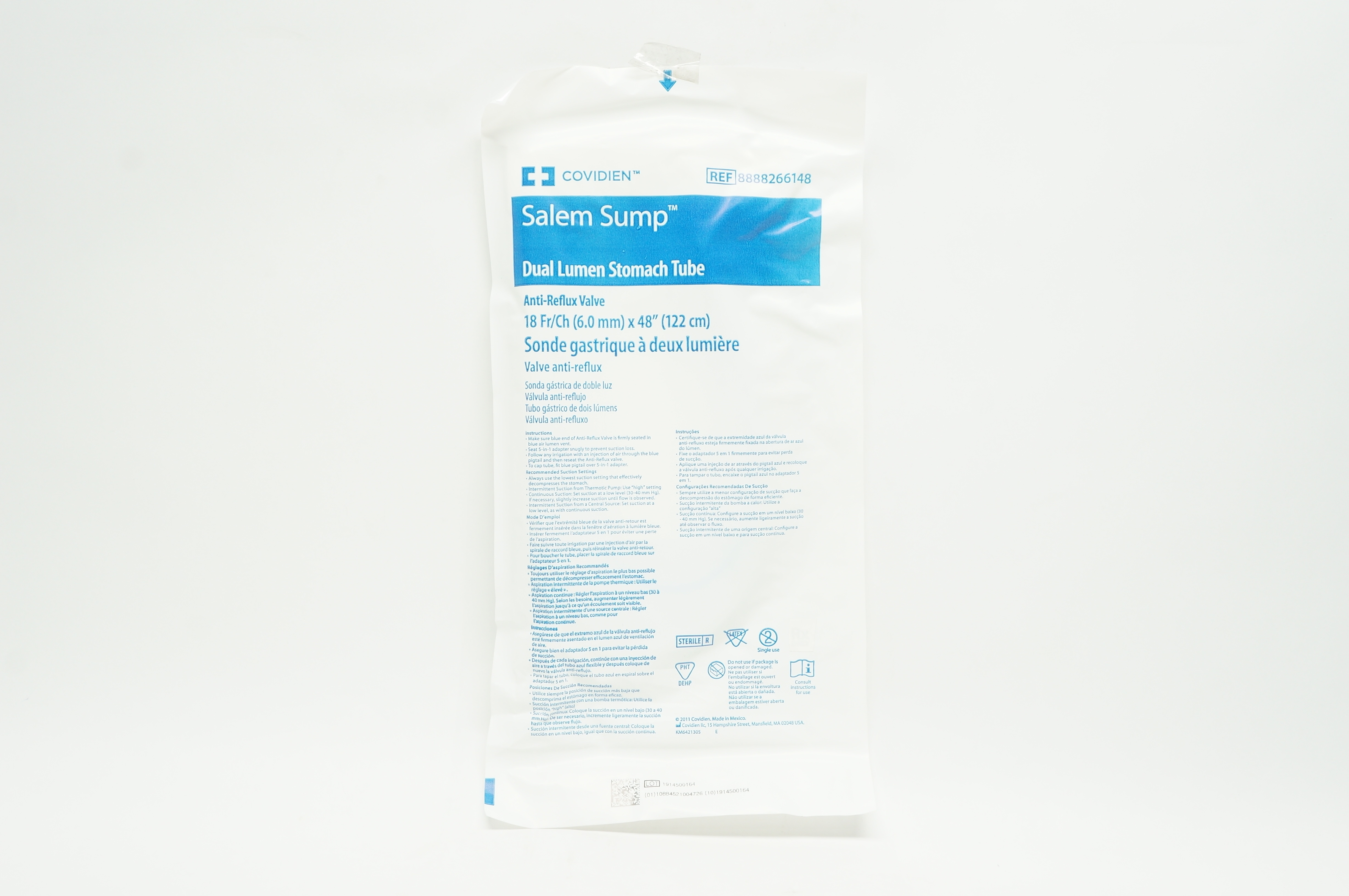 Covidien 8888266148 Salem Sump Dual Lumen Stomach Tube 18Fr/Ch x 48 inch