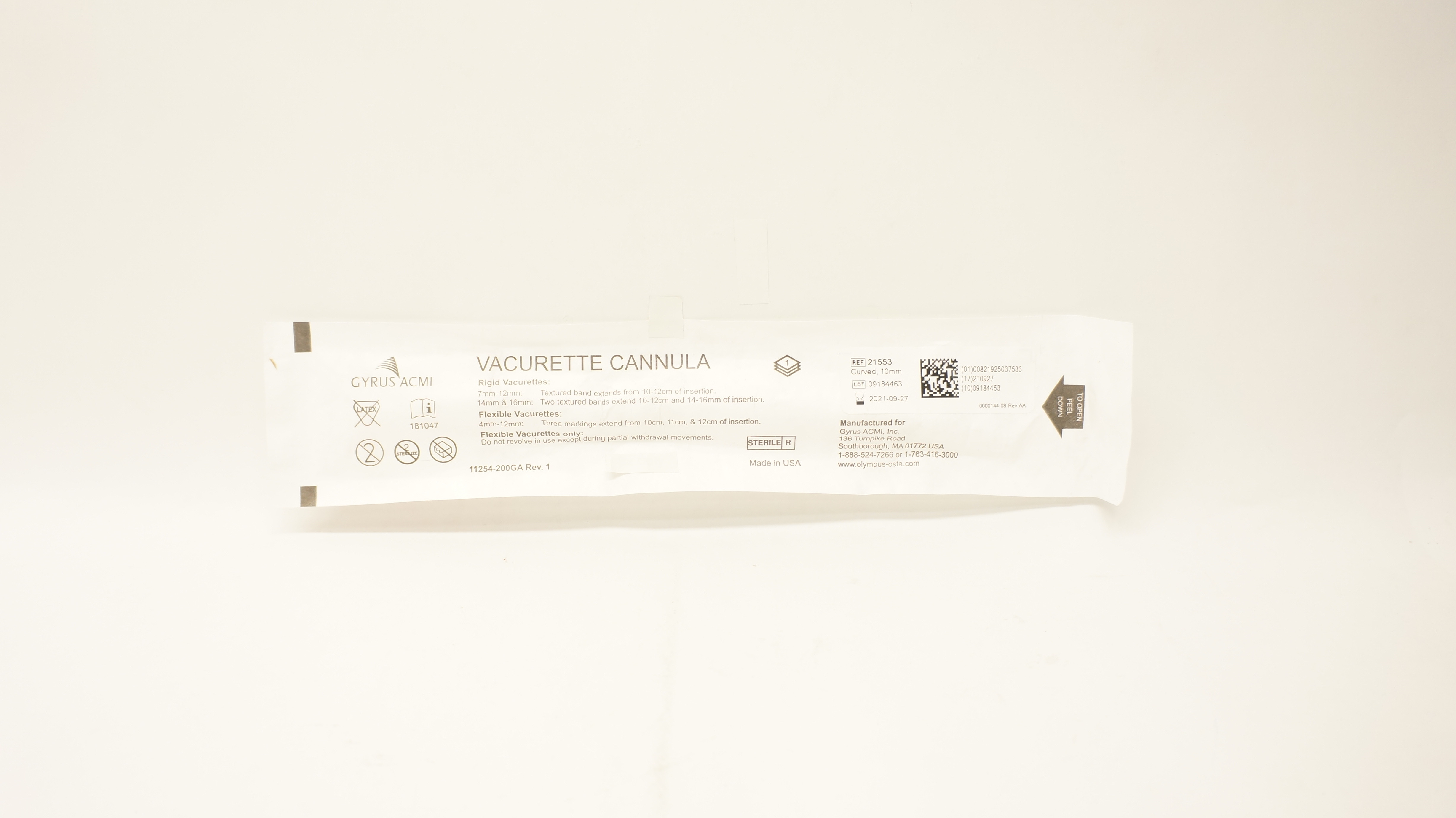 Gyrus ACMI 21553 Vacurette Cannula Curved 10mm (x)